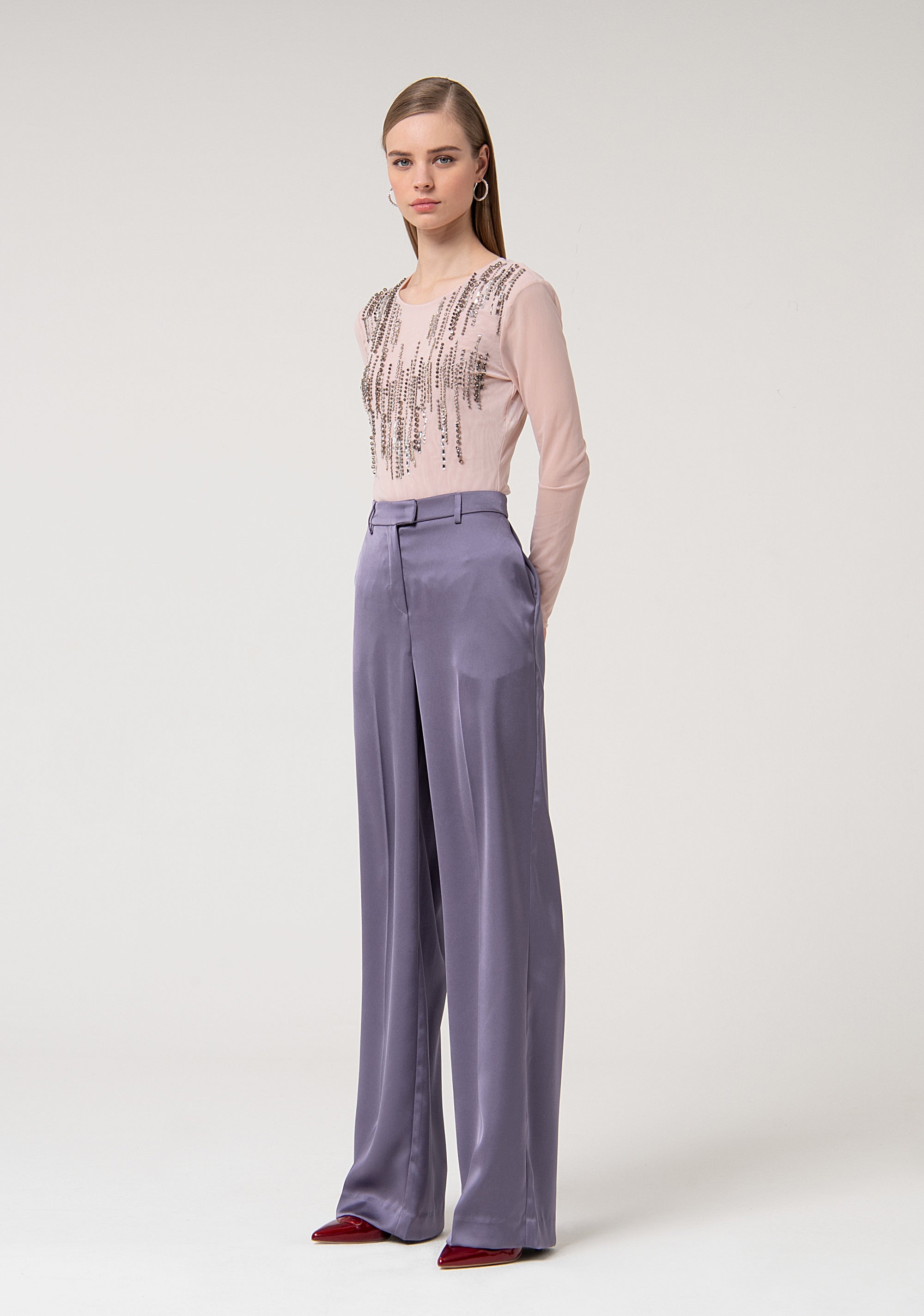 Palazzo pant regular fit made in satin Fracomina FQ24WV3005W47001-S94-3