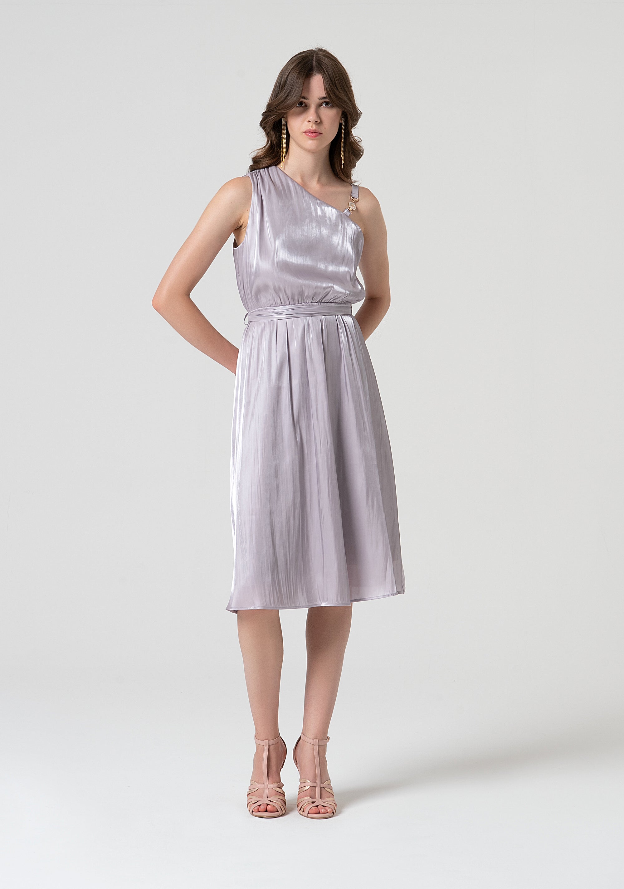 Sleeveless dress single shoulder made in satin Fracomina FQ25SD2009W797T4-389-1