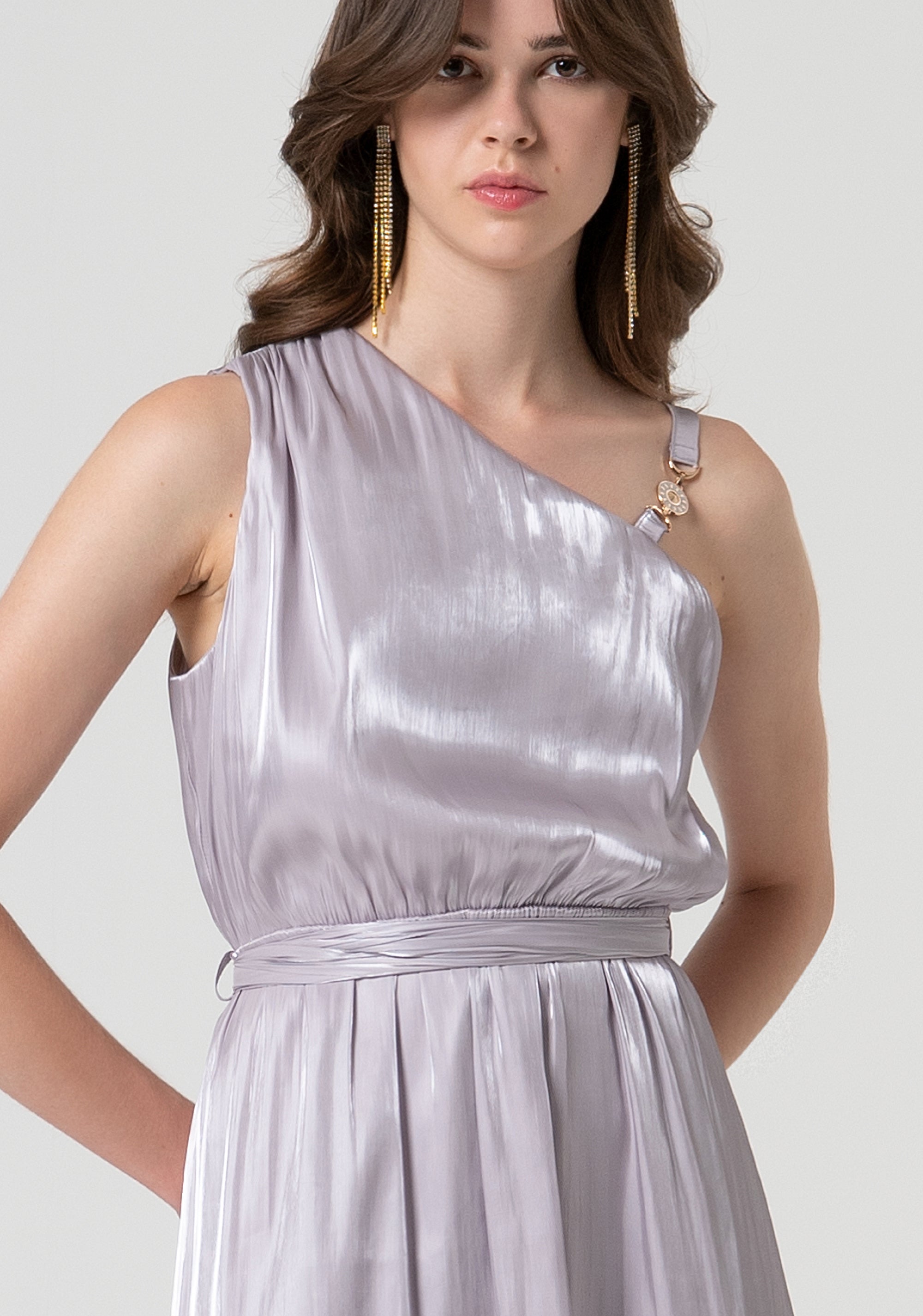 Sleeveless dress single shoulder made in satin Fracomina FQ25SD2009W797T4-389-2