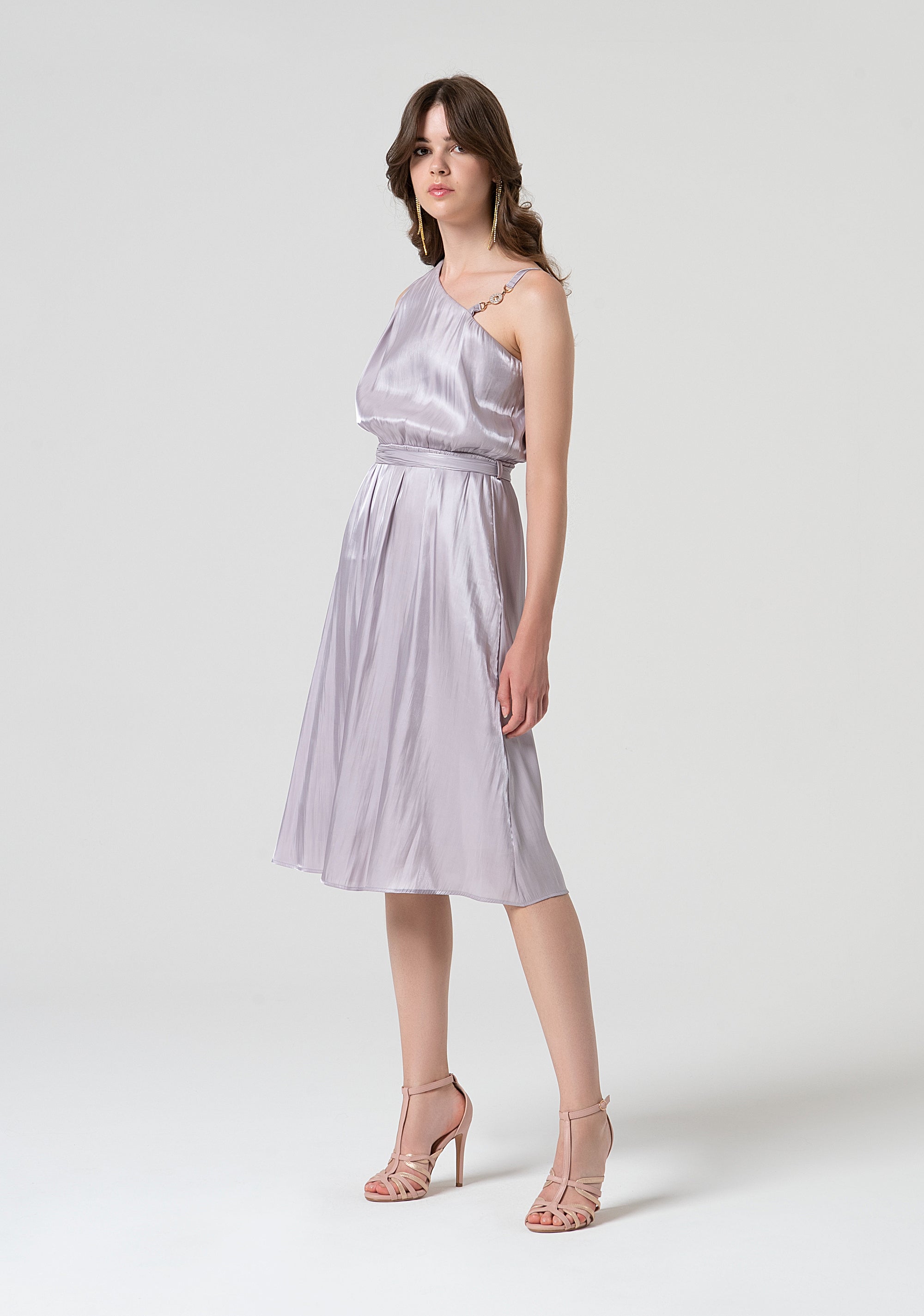 Sleeveless dress single shoulder made in satin Fracomina FQ25SD2009W797T4-389-3