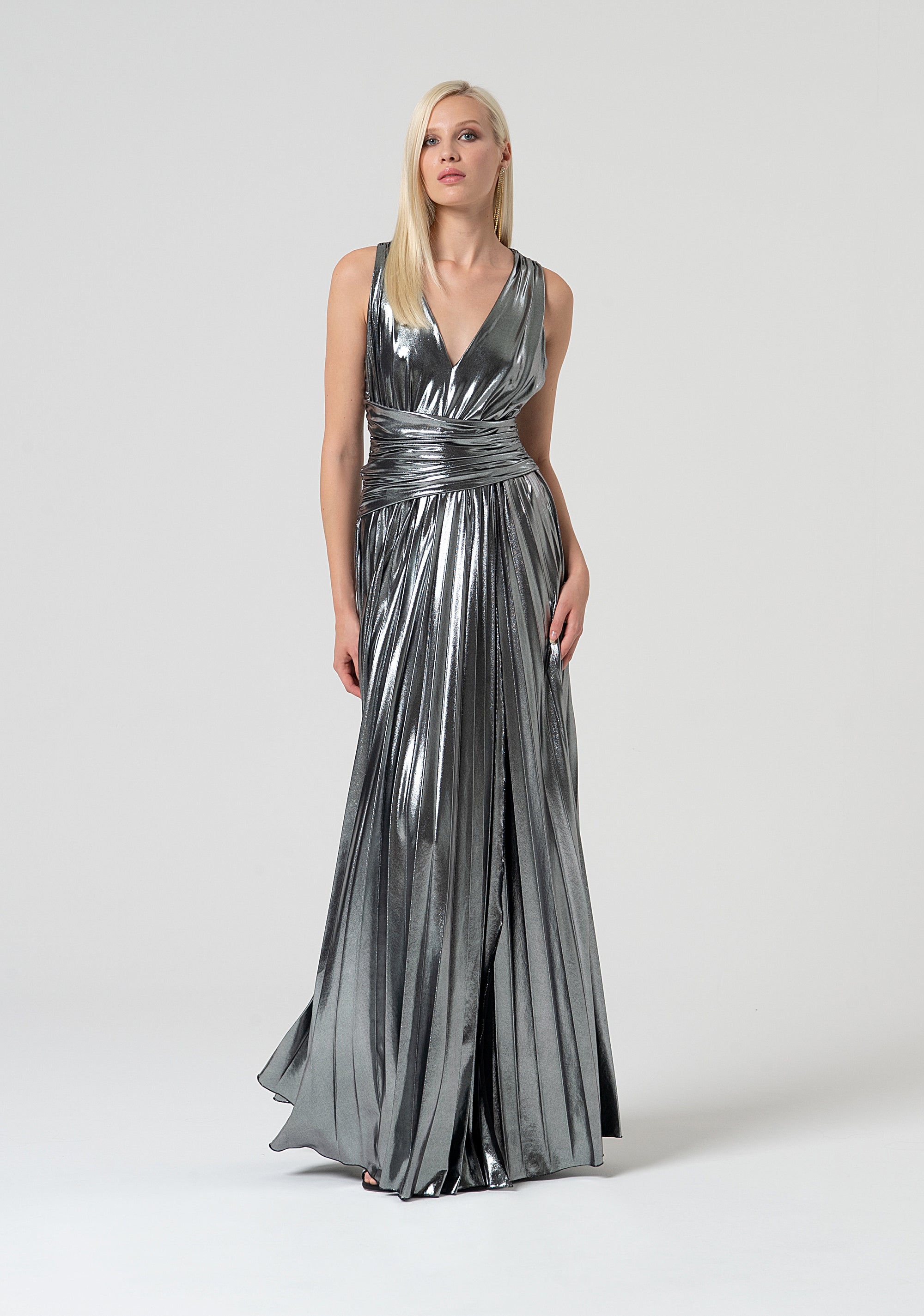 Long sleeveless dress made in metallic effect fabric Fracomina FQ25SD3004W798L9-T31-1