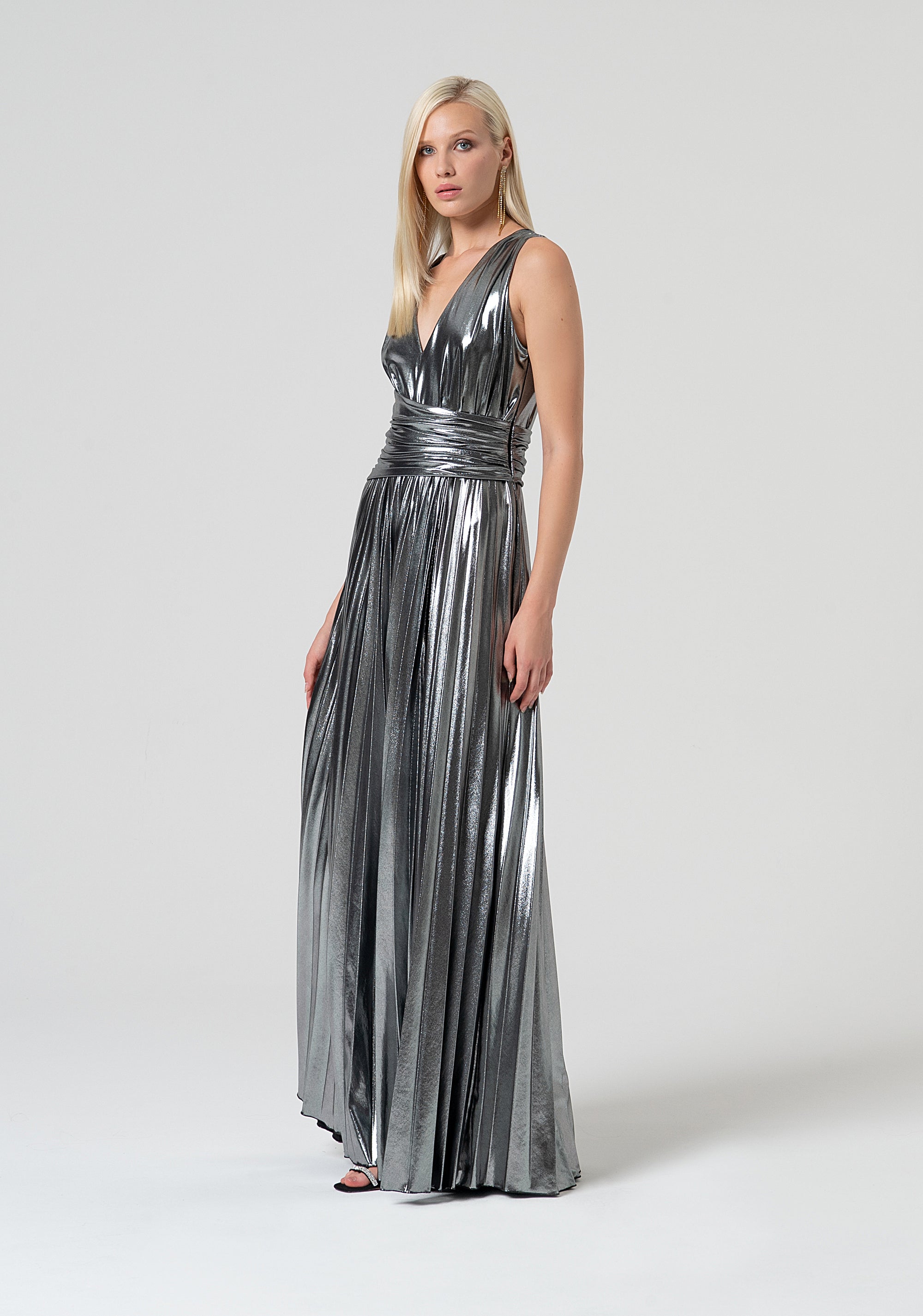 Long sleeveless dress made in metallic effect fabric Fracomina FQ25SD3004W798L9-T31-3