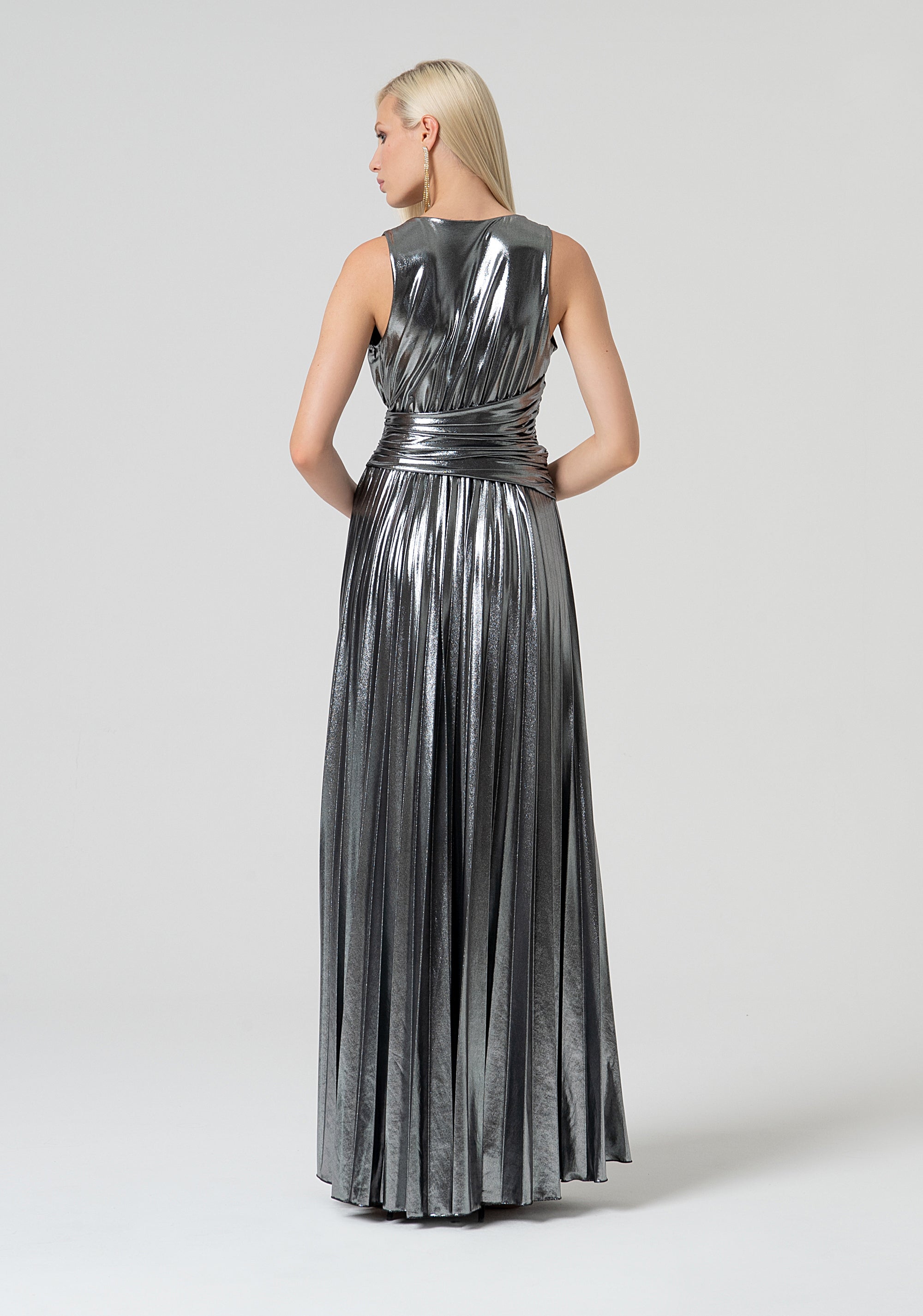 Long sleeveless dress made in metallic effect fabric Fracomina FQ25SD3004W798L9-T31-4