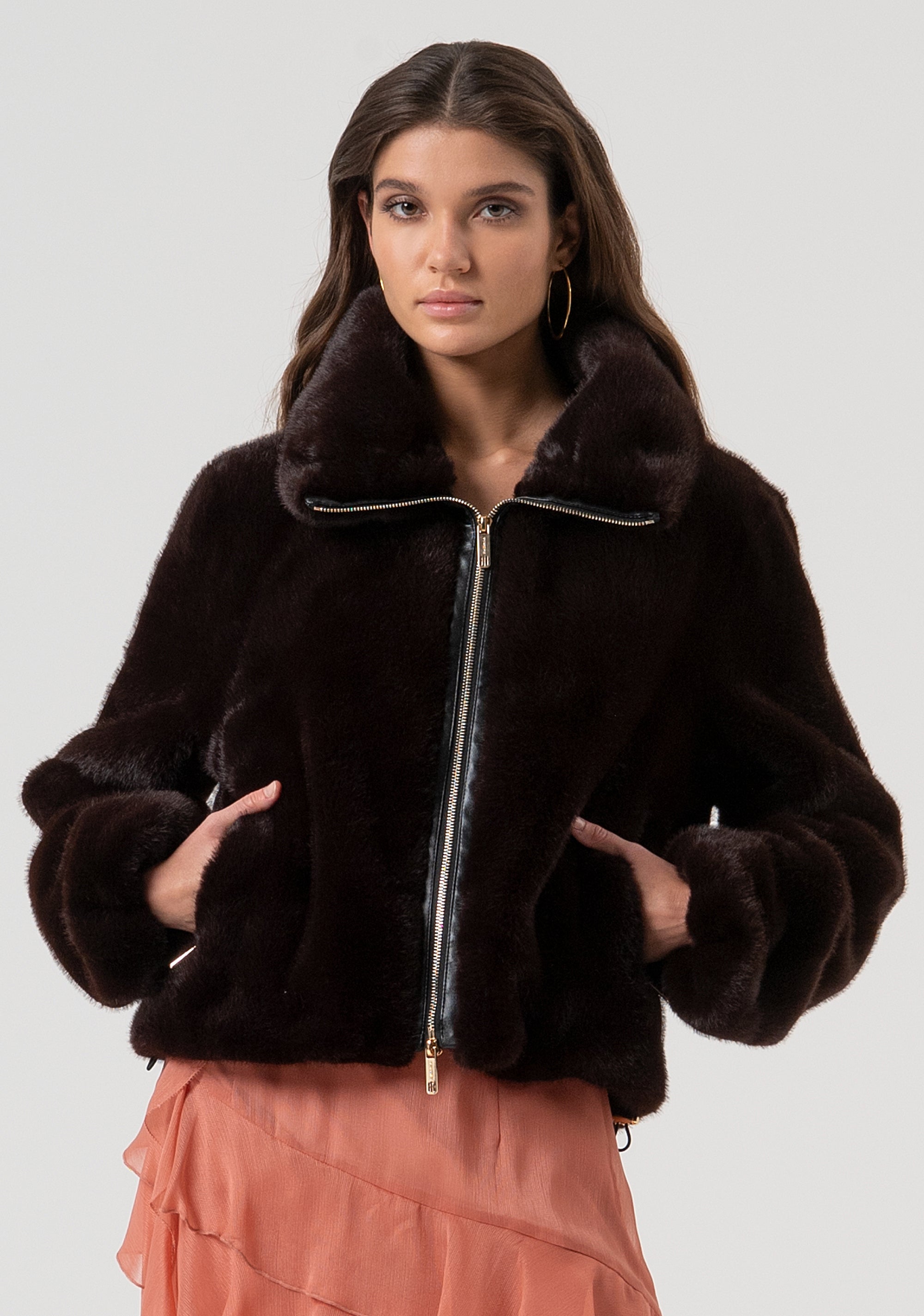 Jacket over fit with central zip Fracomina FQ25WC4002O44501-091-1