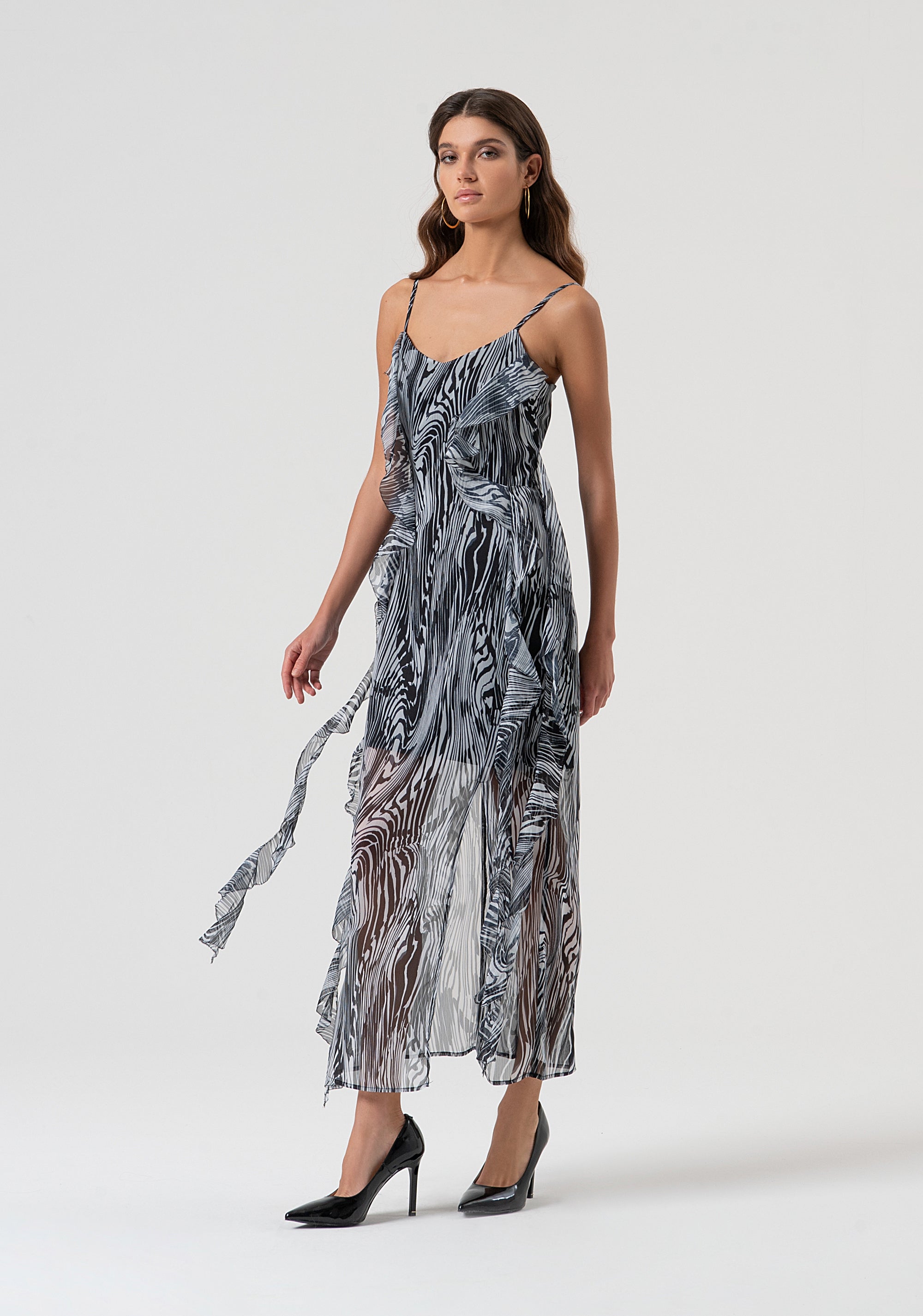 Sleeveless dress middle length made in georgette with optical pattern Fracomina FQ25WD2004W412N4-060-3