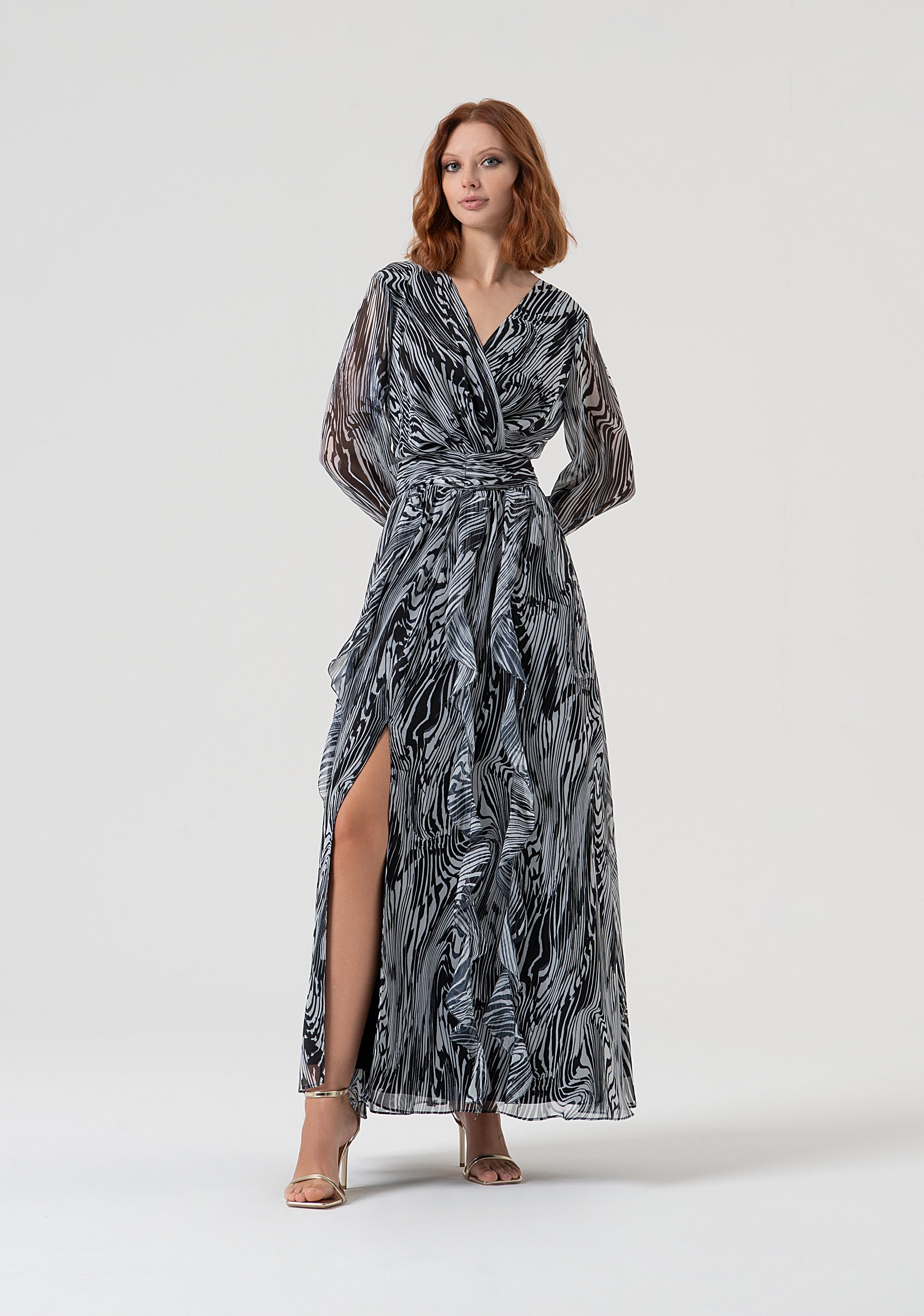 Long dress wide fit made in georgette with optical pattern Fracomina FQ25WD3001W412N4-060-1