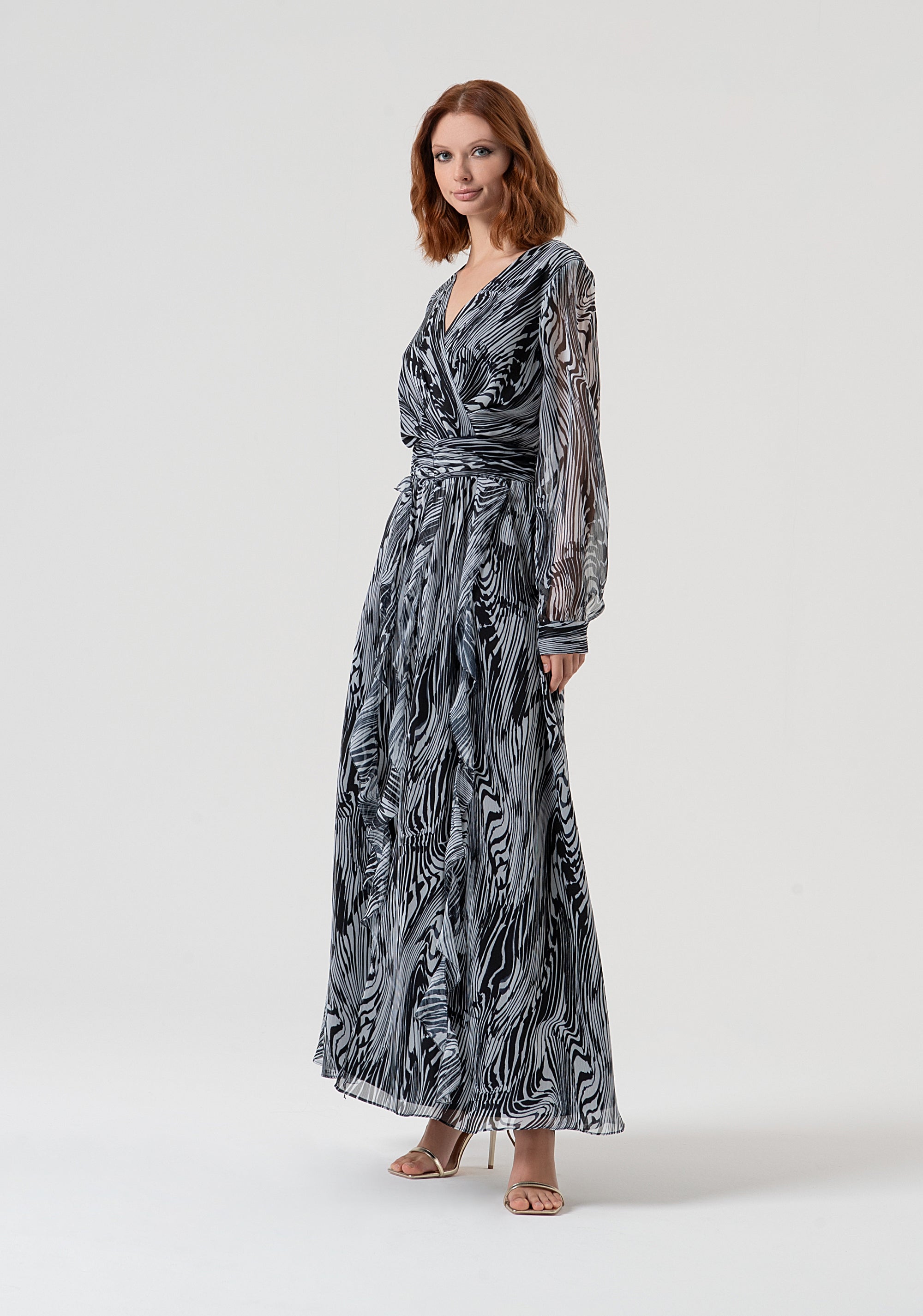 Long dress wide fit made in georgette with optical pattern Fracomina FQ25WD3001W412N4-060-3