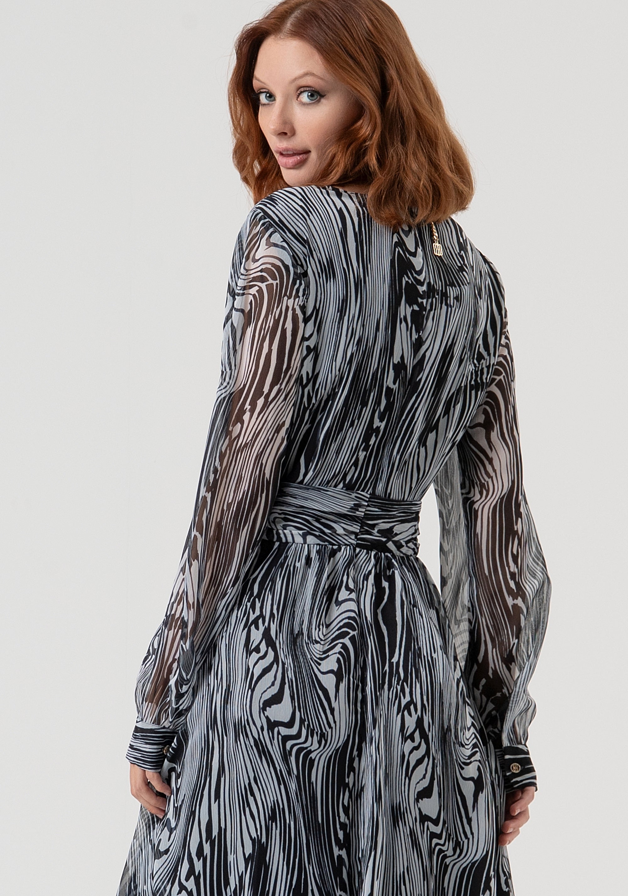 Long dress wide fit made in georgette with optical pattern Fracomina FQ25WD3001W412N4-060-4