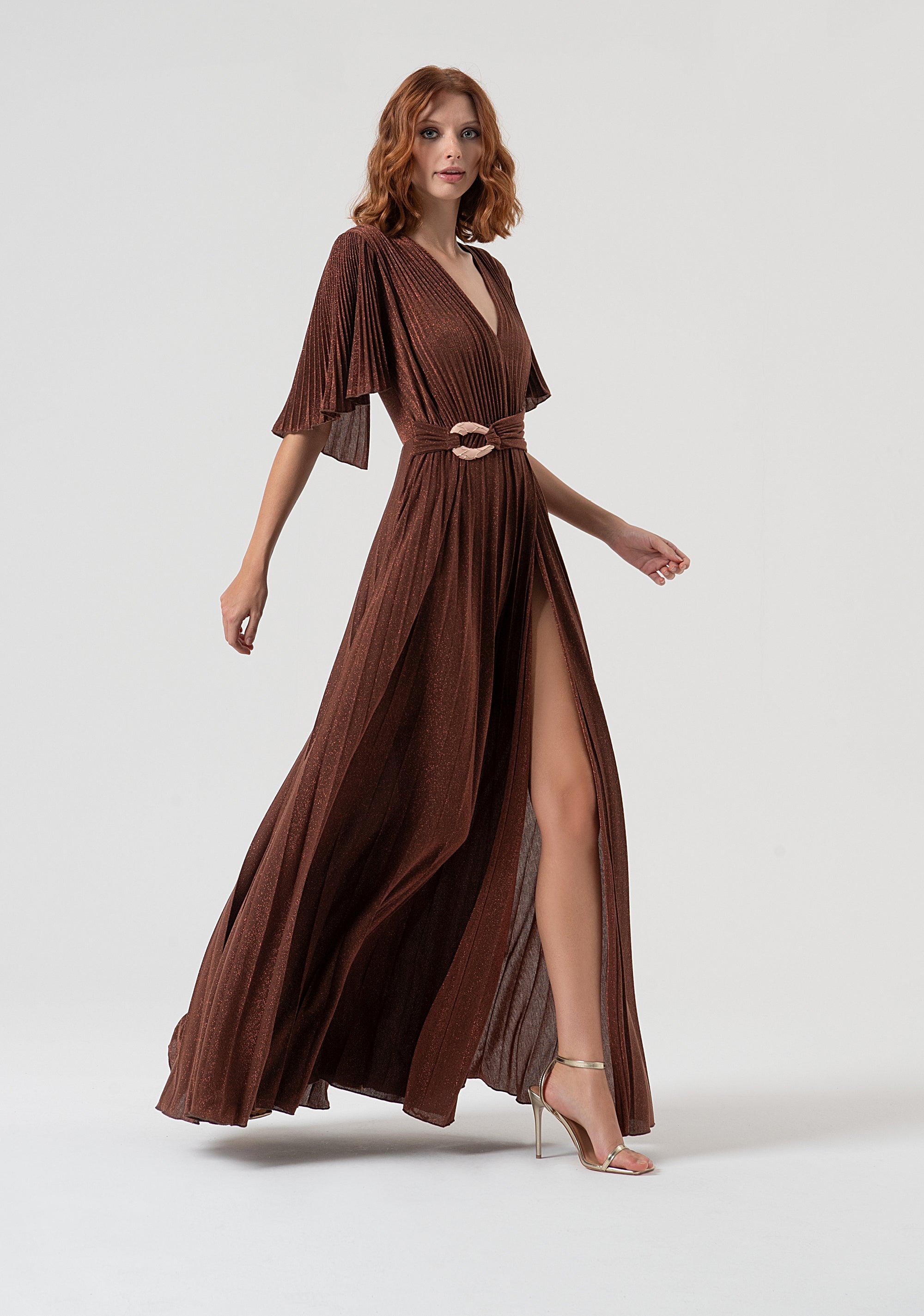 Long dress slim fit made in fabric with plissè effect Fracomina FQ25WD3004W799Q7-639-3