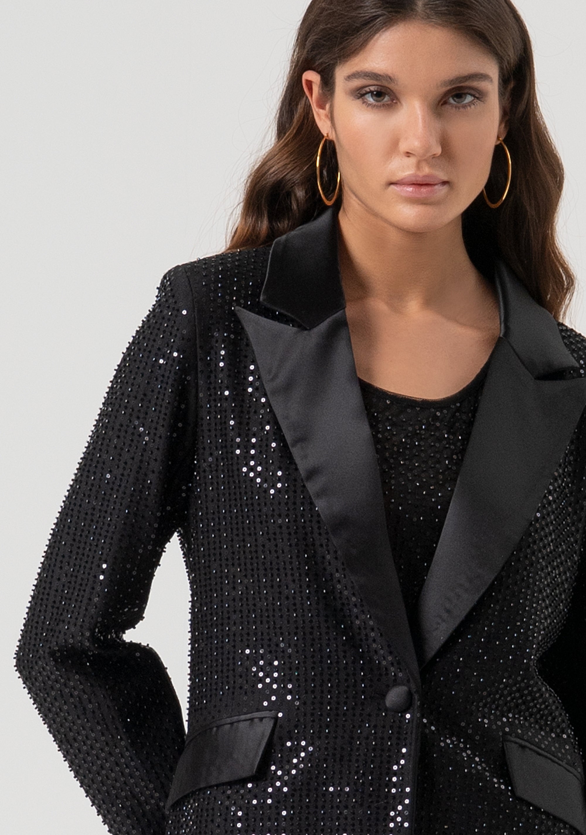 Long blazer jacket regular fit single breasted with strass Fracomina FQ25WJ3001W815R9-053-2