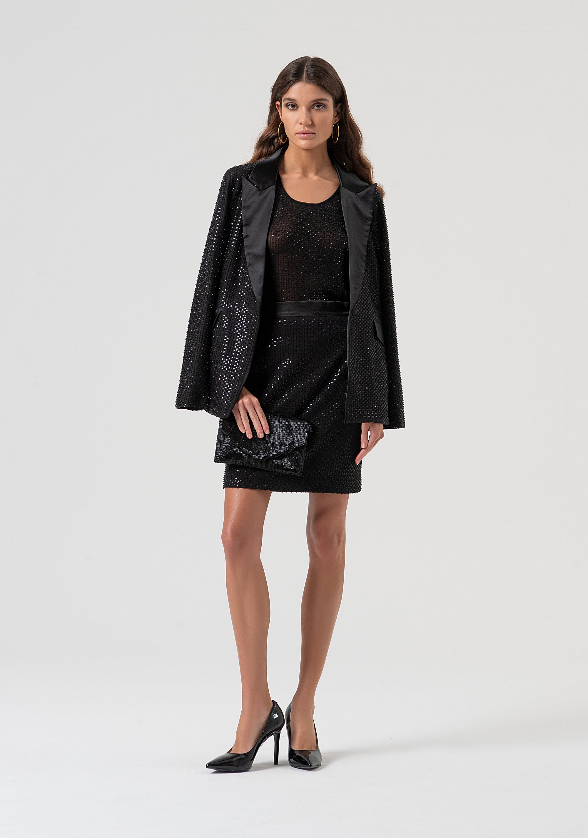 Long blazer jacket regular fit single breasted with strass Fracomina FQ25WJ3001W815R9-053-5