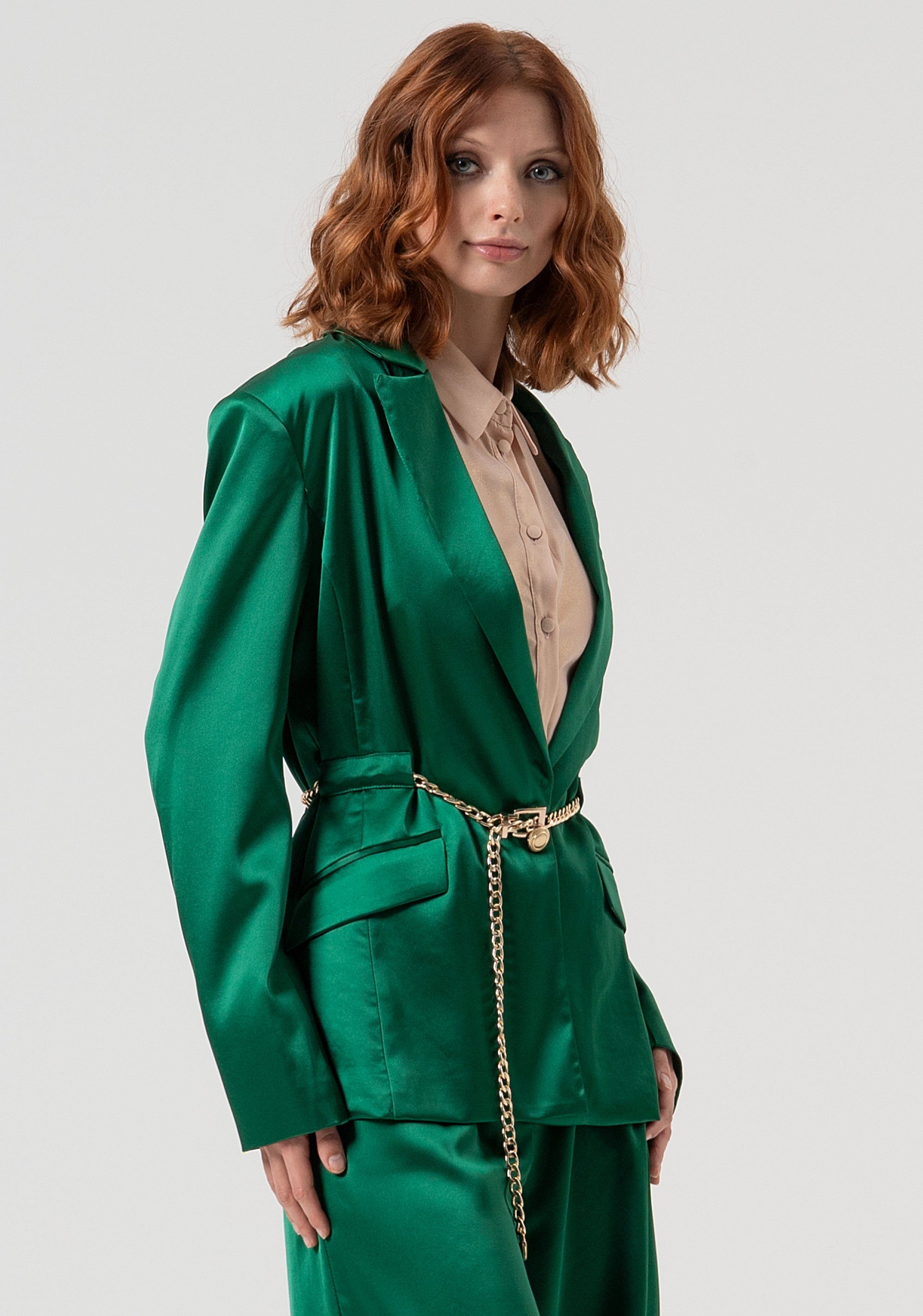 Blazer jacket regular fit made in satin and with paired belt Fracomina FQ25WJ3002W41101-T70-2