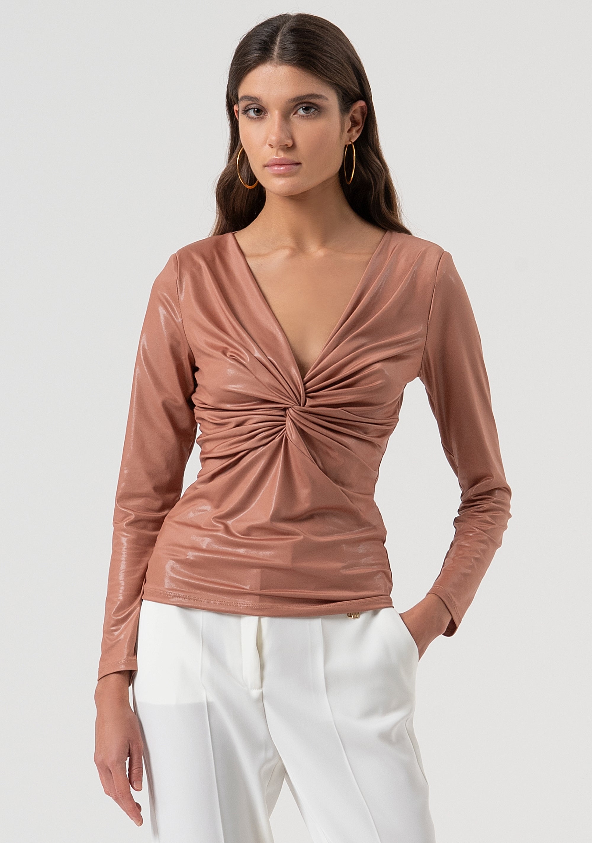 Top slim fit with V-neck drop Fracomina FQ25WT1006W59501-S67-1