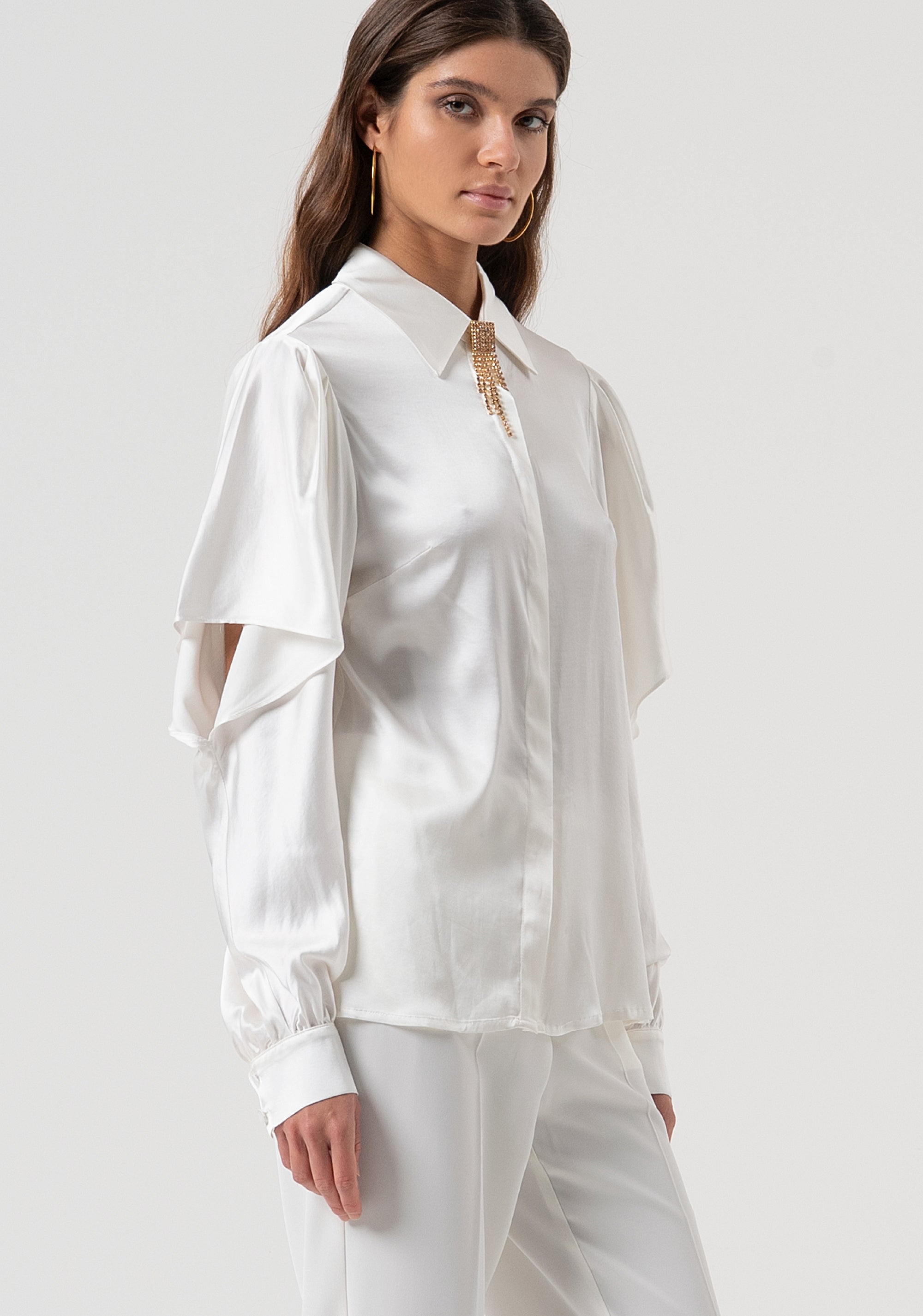 Shirt regular fit with jewel accessory at the neck Fracomina FQ25WT6005W45801-278-3