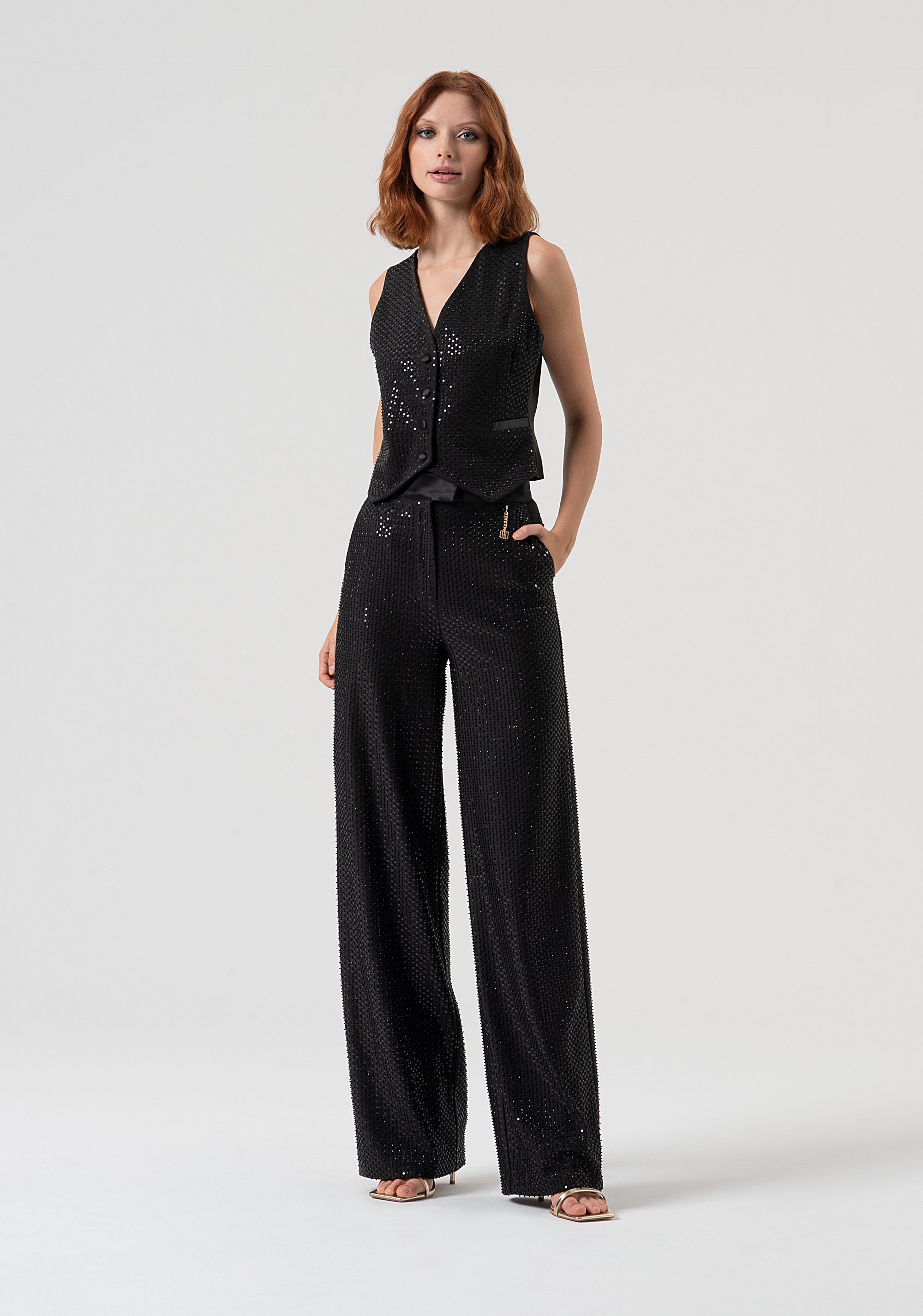 Palazzo pant wide fit made in fabric with sequins Fracomina FQ25WV3001W815R9-053-1