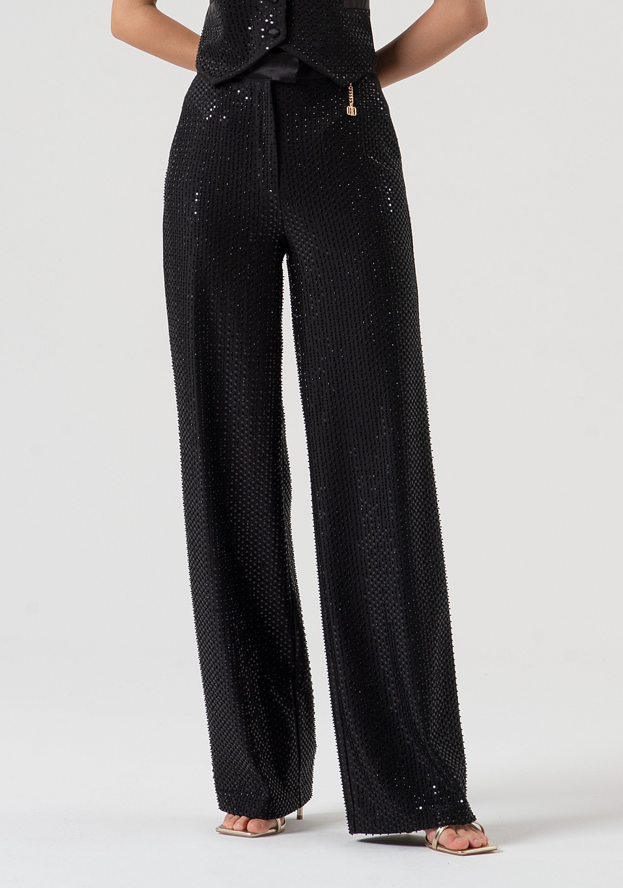 Palazzo pant wide fit made in fabric with sequins Fracomina FQ25WV3001W815R9-053-2