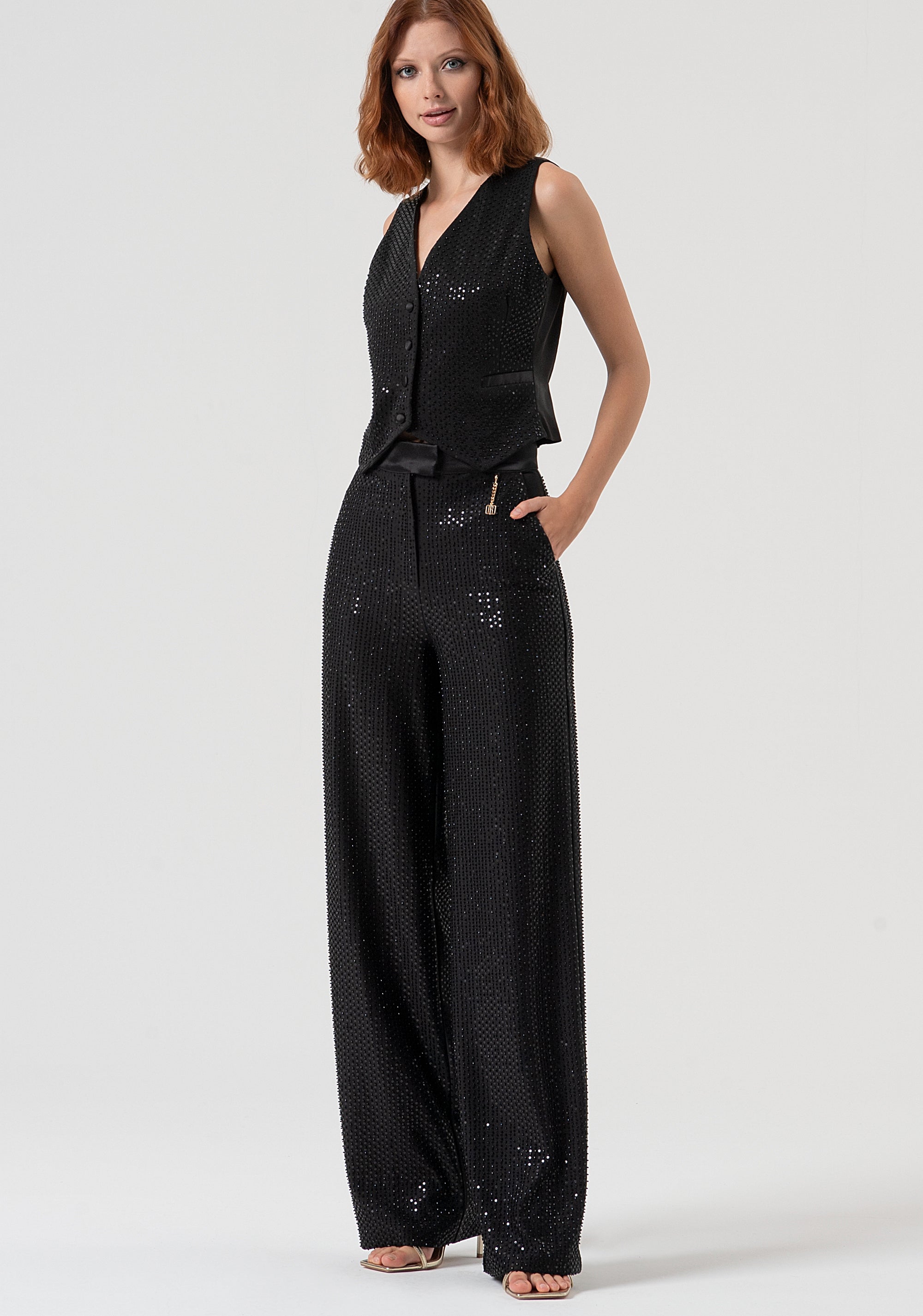 Palazzo pant wide fit made in fabric with sequins Fracomina FQ25WV3001W815R9-053-3