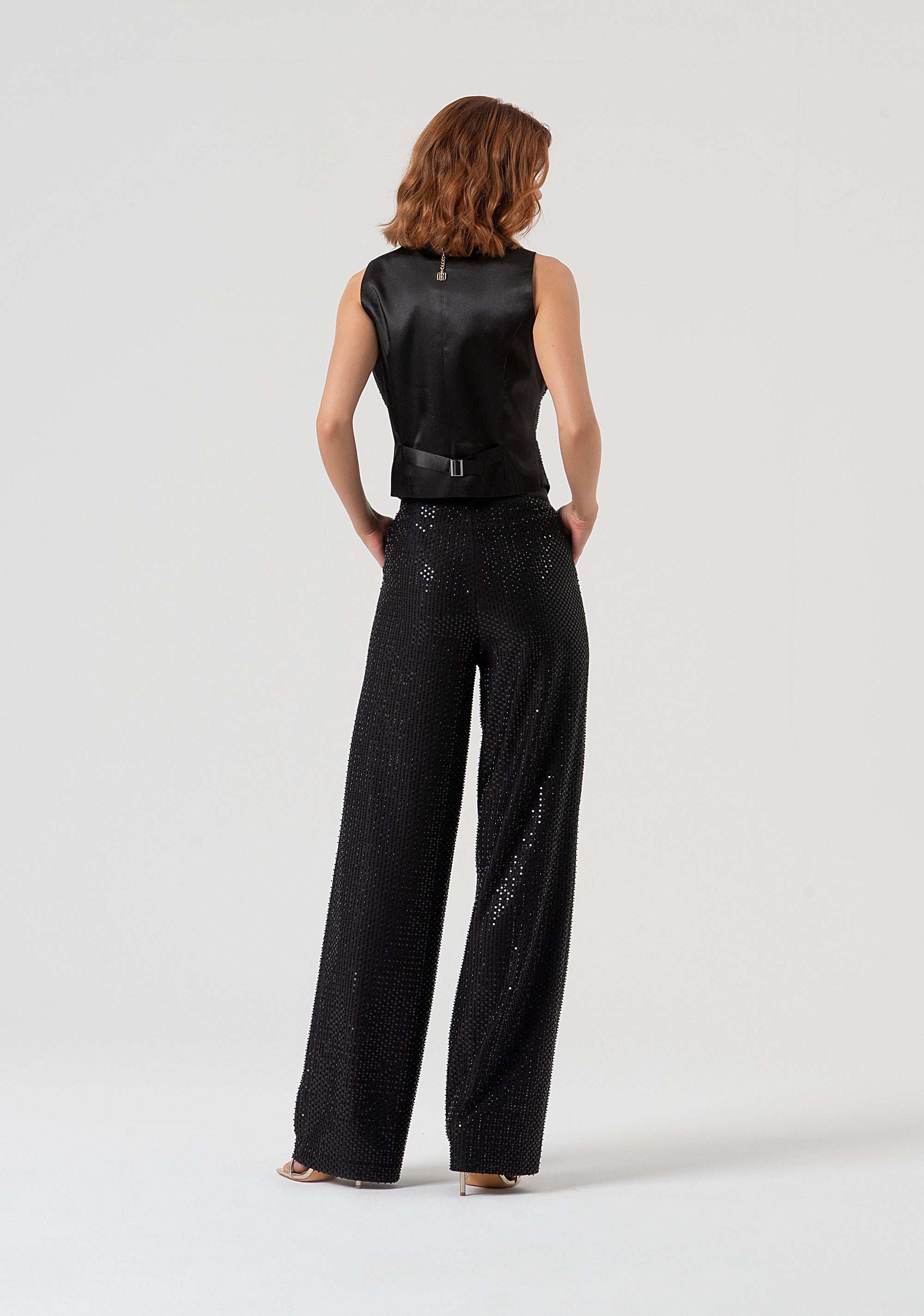 Palazzo pant wide fit made in fabric with sequins Fracomina FQ25WV3001W815R9-053-4