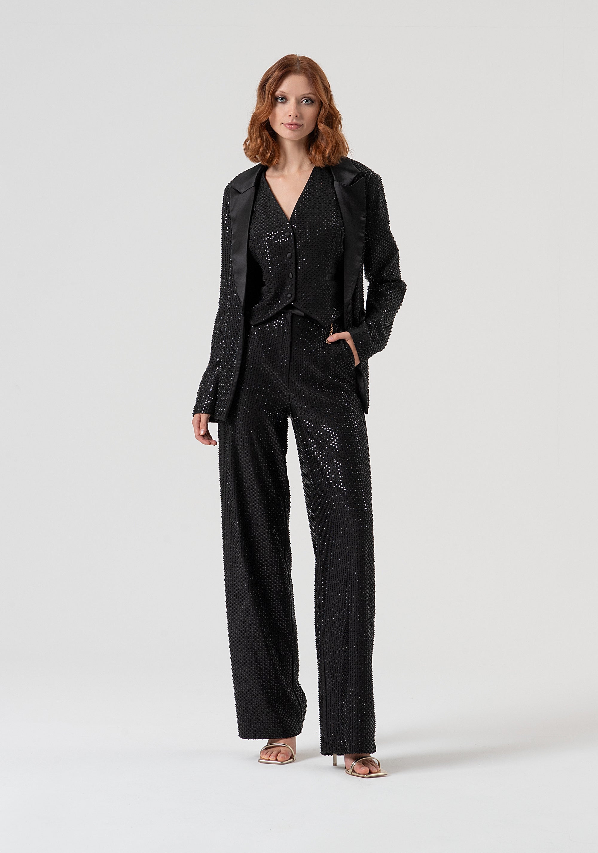 Palazzo pant wide fit made in fabric with sequins Fracomina FQ25WV3001W815R9-053-5