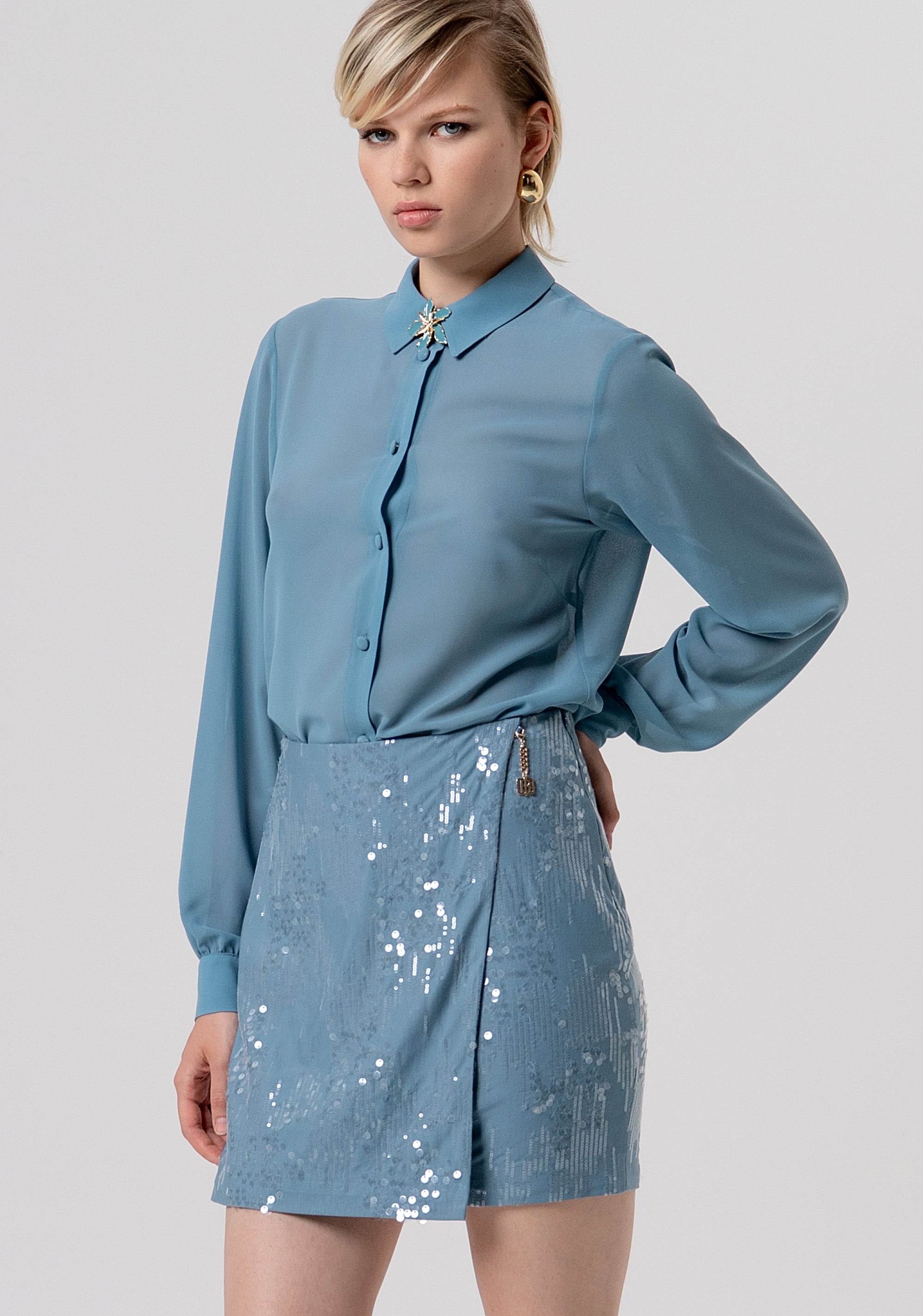 Mini skirt slim fit made in fabric with sequins Fracomina FQ26SG1001W498N6-C33-2