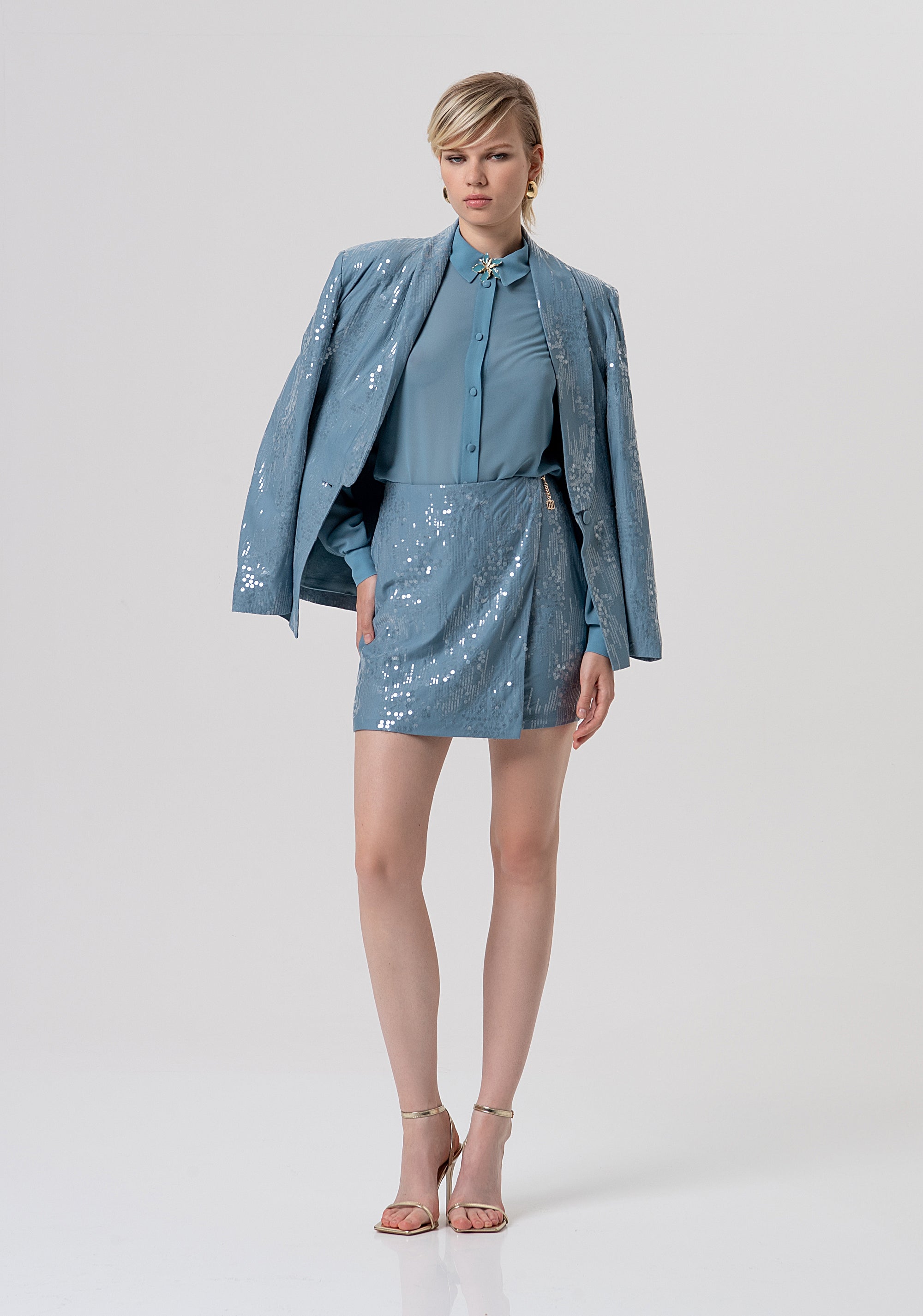 Mini skirt slim fit made in fabric with sequins Fracomina FQ26SG1001W498N6-C33-4