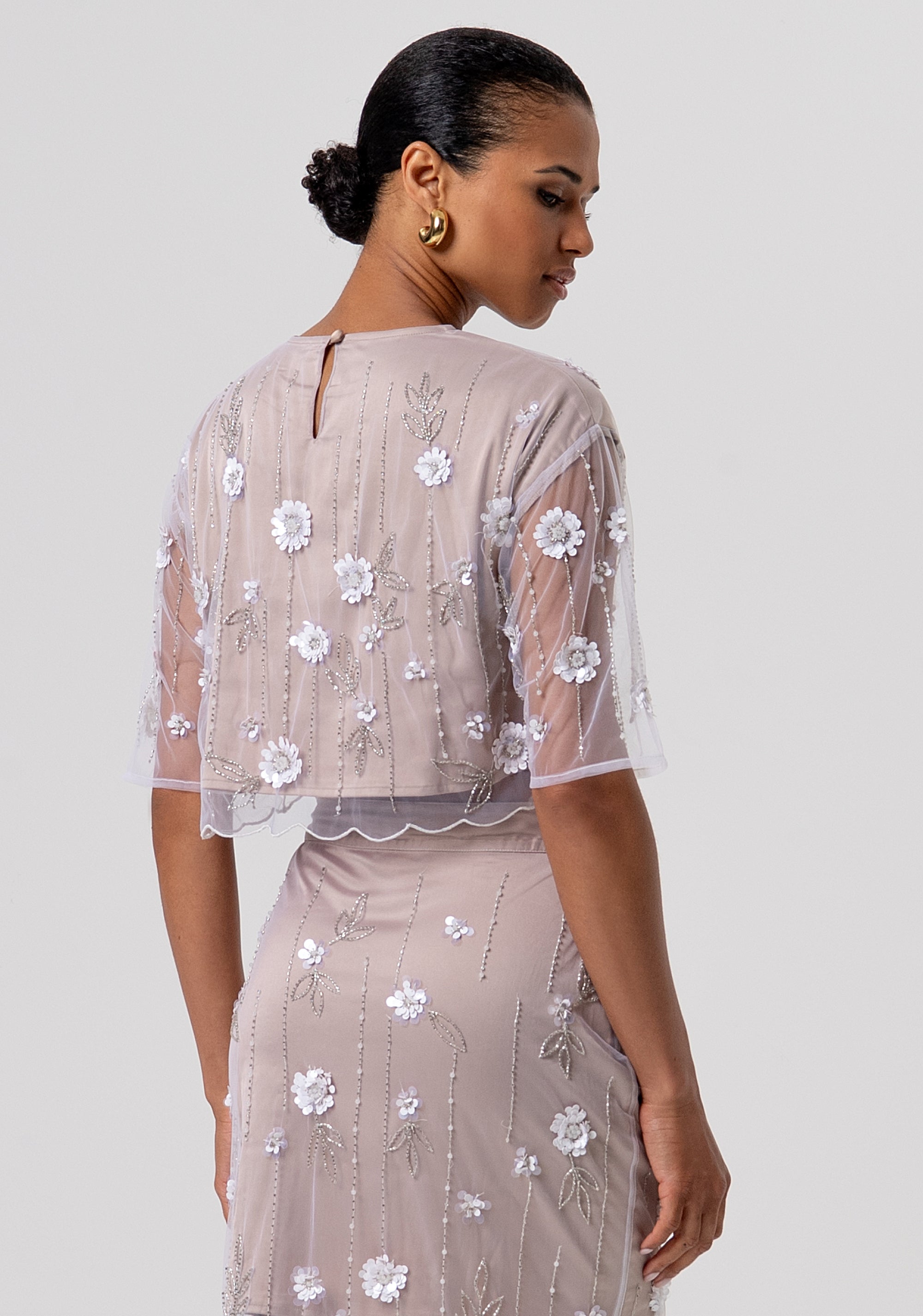 Top cropped made in tulle with flowers and strasses applied Fracomina FQ26ST1006W425E5-050-3