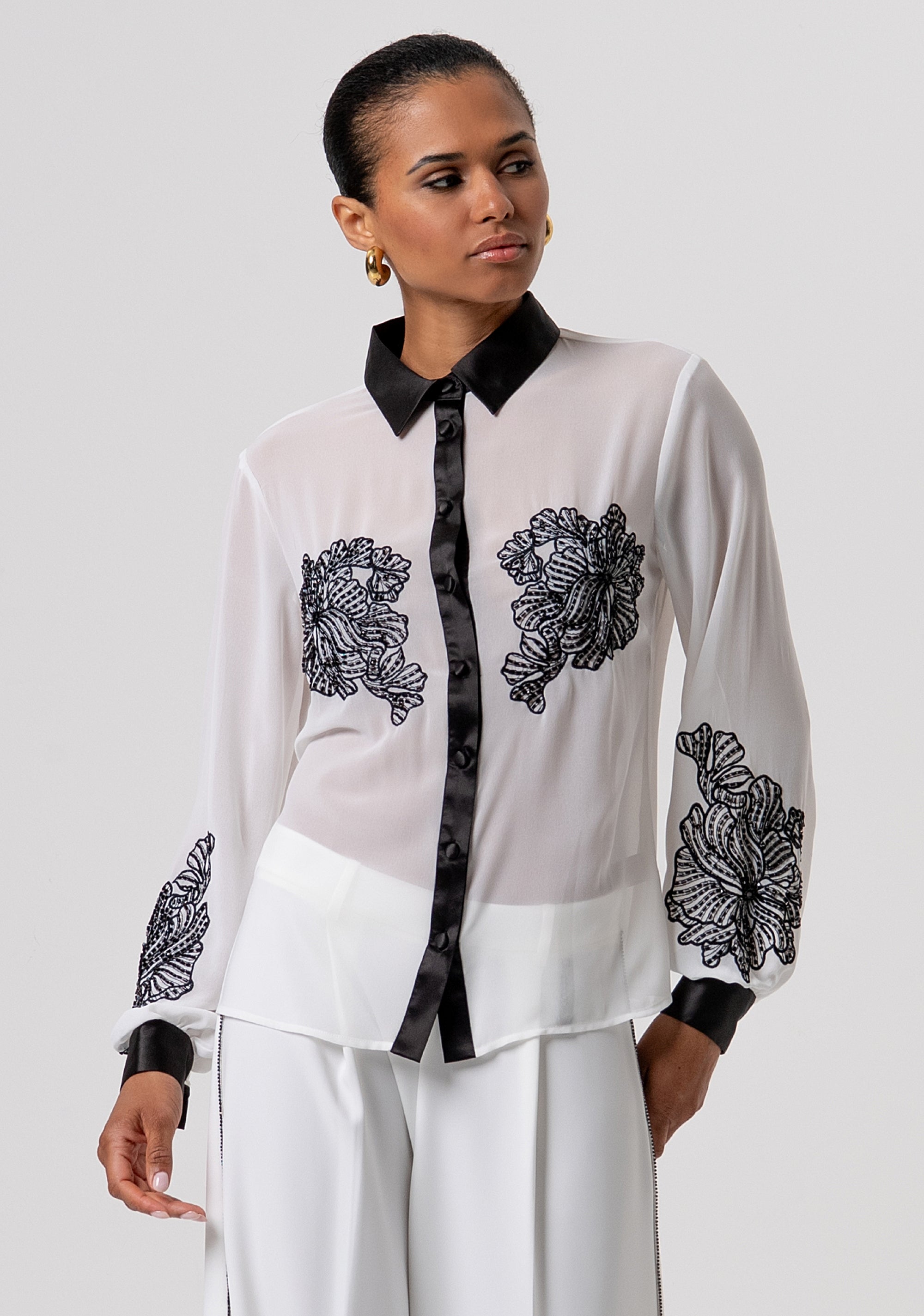 Shirt regular fit made in georgette with flowery embroideries and strasses Fracomina FQ26ST6001W41201-324-1