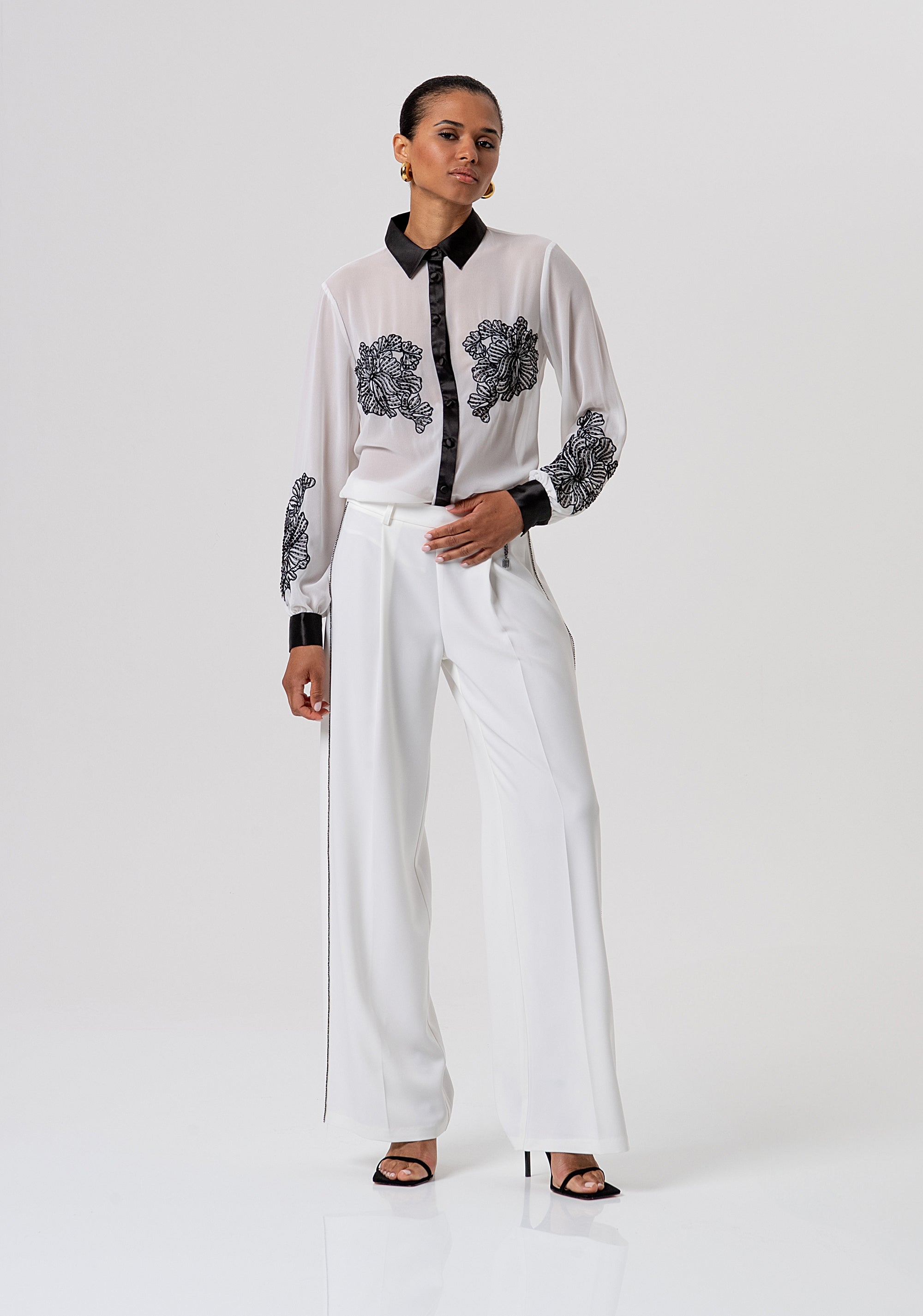 Shirt regular fit made in georgette with flowery embroideries and strasses Fracomina FQ26ST6001W41201-324-4