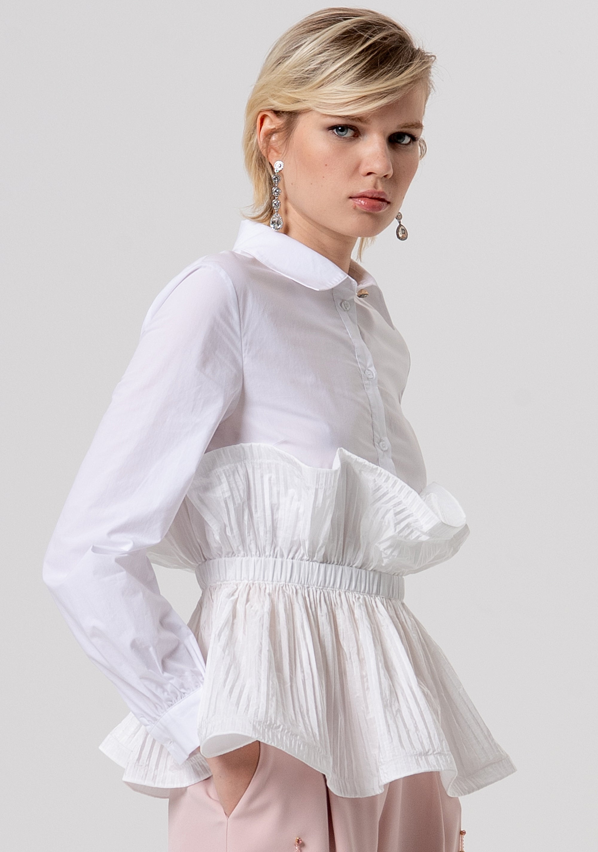 Shirt regular fit made in popeline with ruffles with plissè effect Fracomina FQ26ST6005W40001-278-2