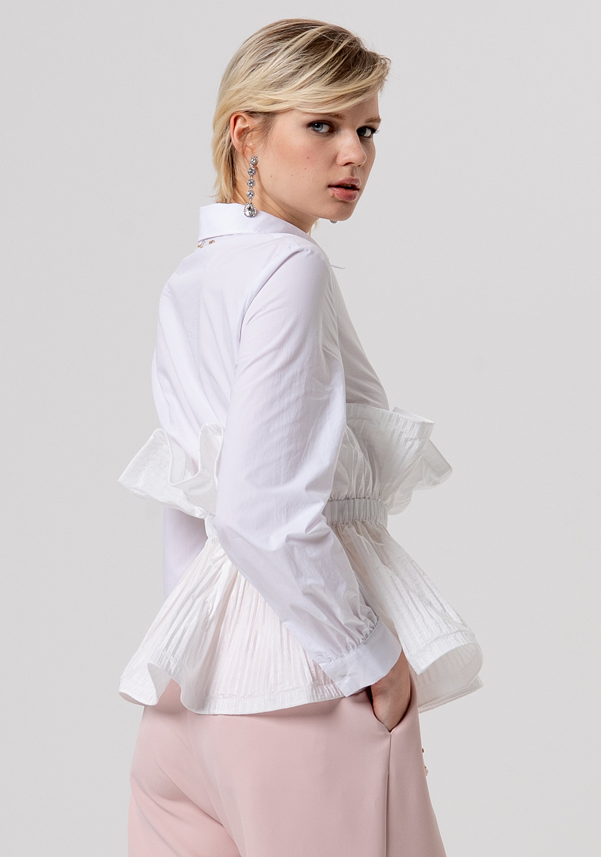 Shirt regular fit made in popeline with ruffles with plissè effect Fracomina FQ26ST6005W40001-278-3
