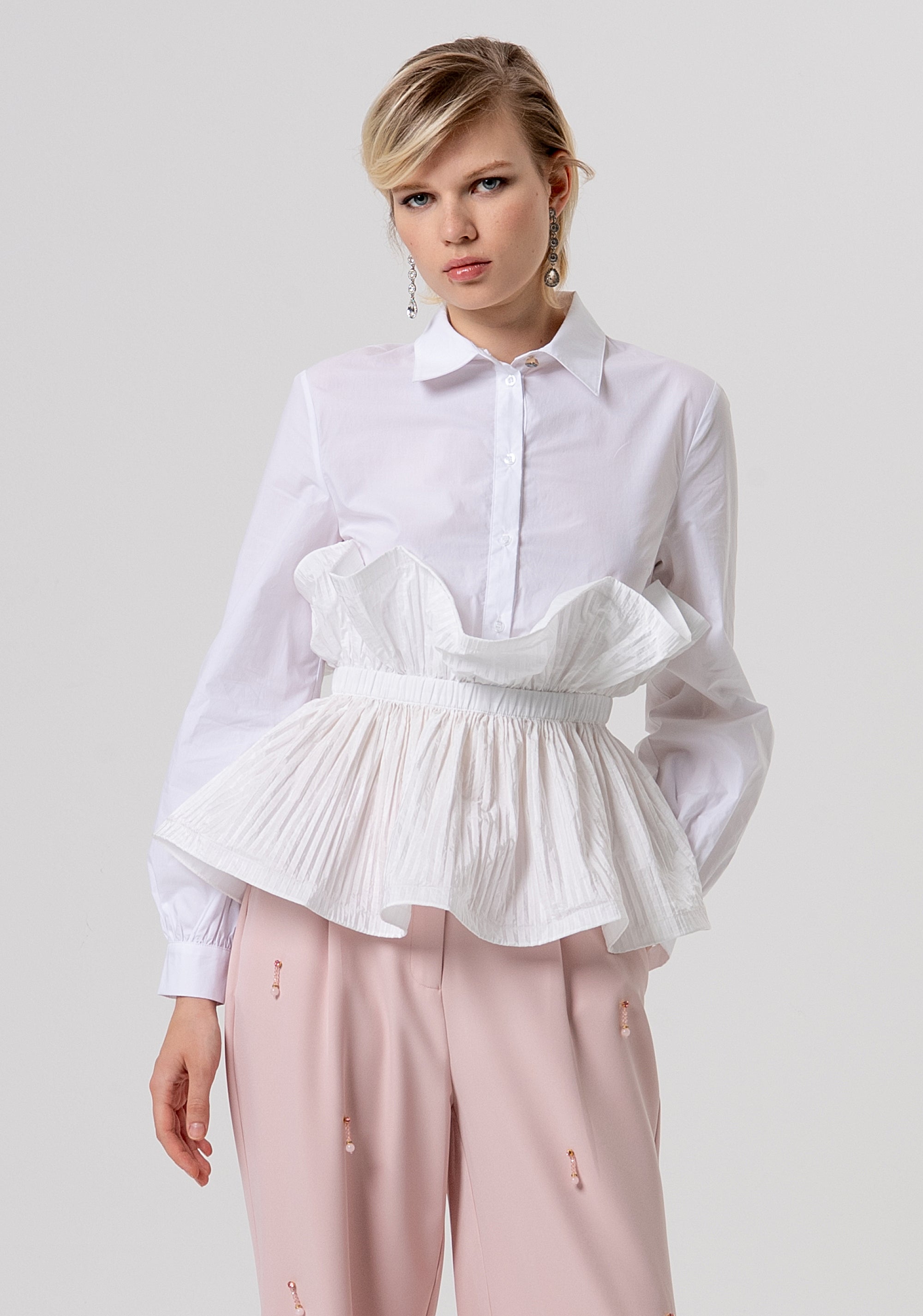 Shirt regular fit made in popeline with ruffles with plissè effect Fracomina FQ26ST6005W40001-278