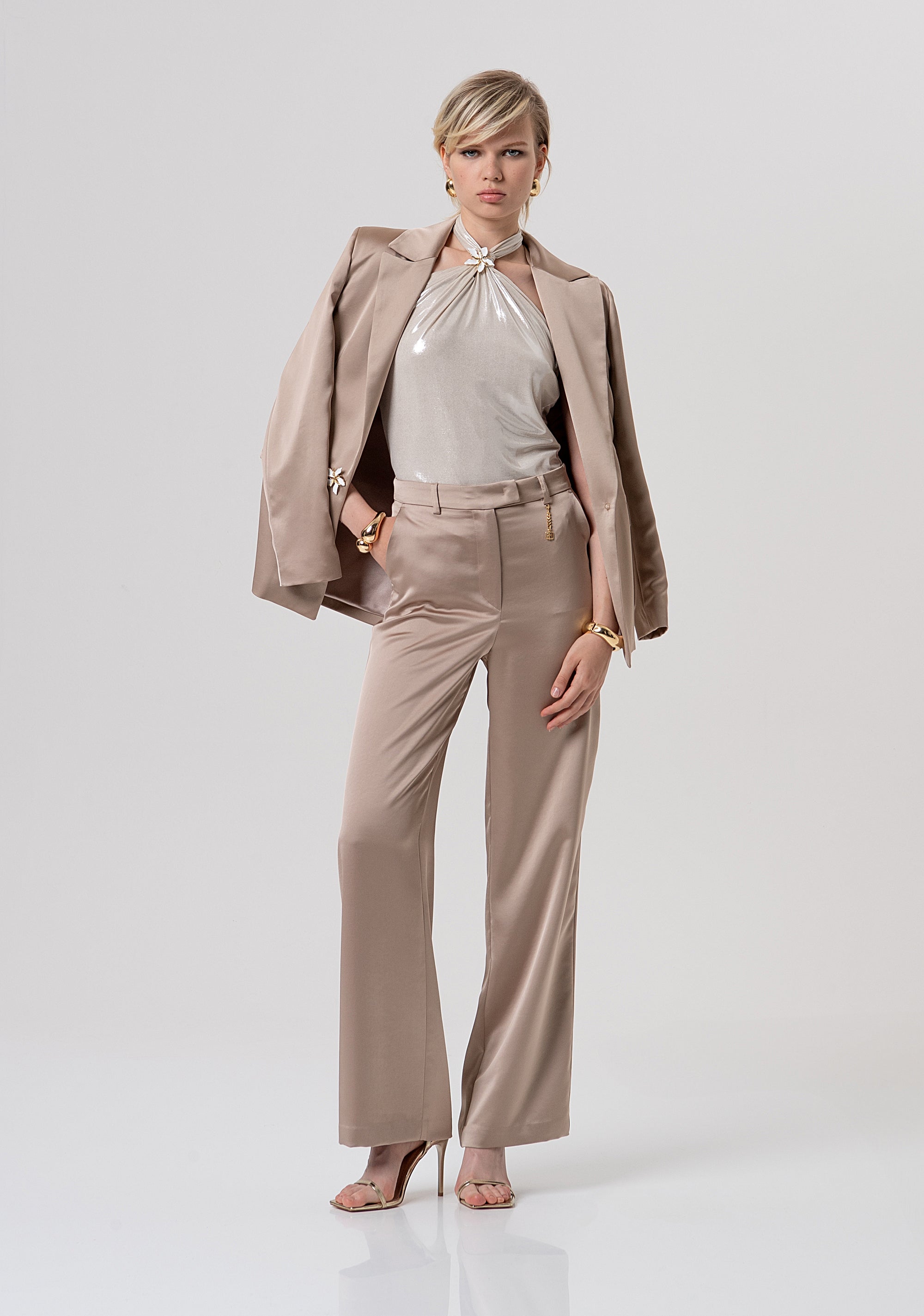 Palazzo pant flare made in satin Fracomina FQ26SV3005W47001-050-4
