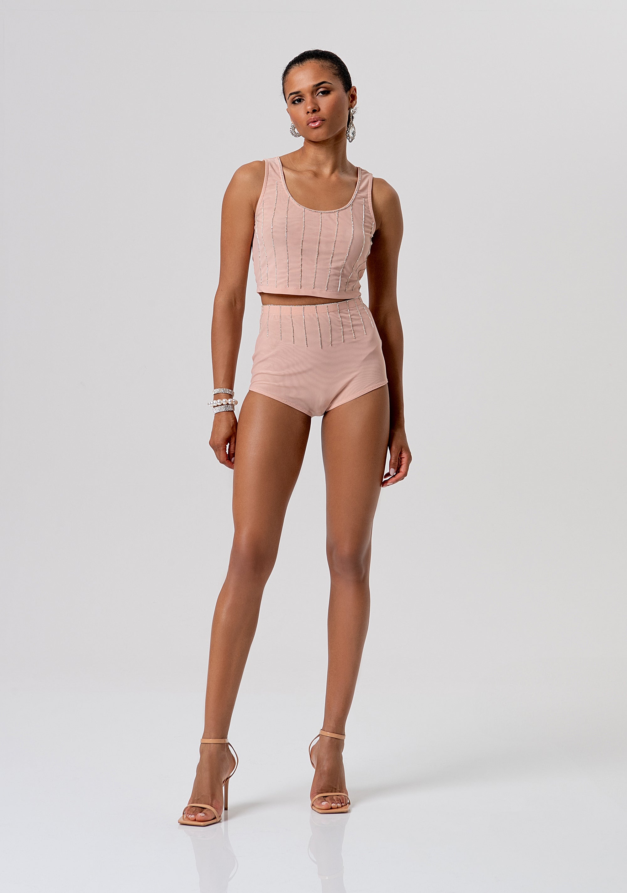 Culotte pant slim fit made in tulle with strasses Fracomina FQ26SV6002W74901-E06