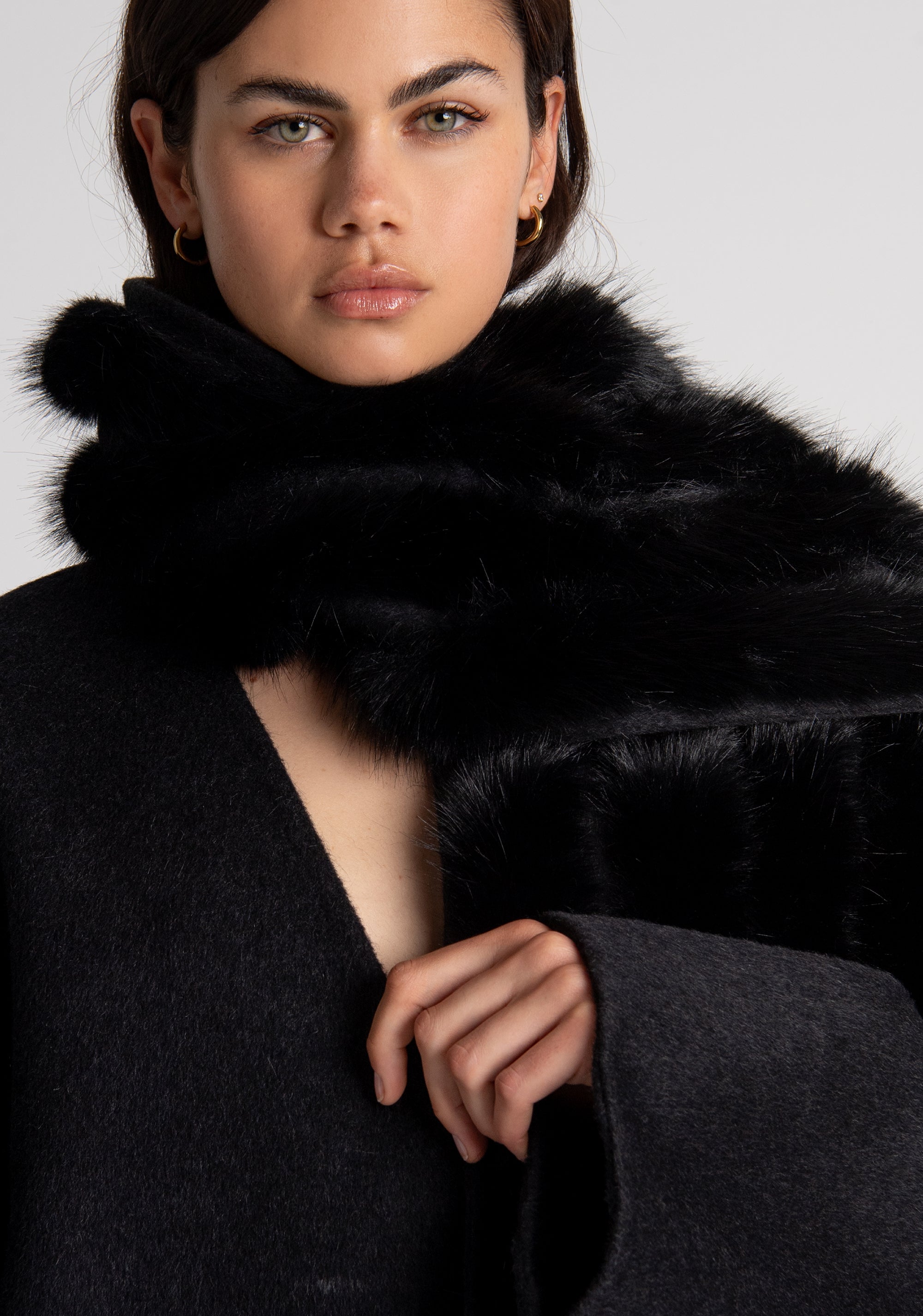 Long coat regular made in wool with fake fur details Fracomina FQ26WC1002W85601-053