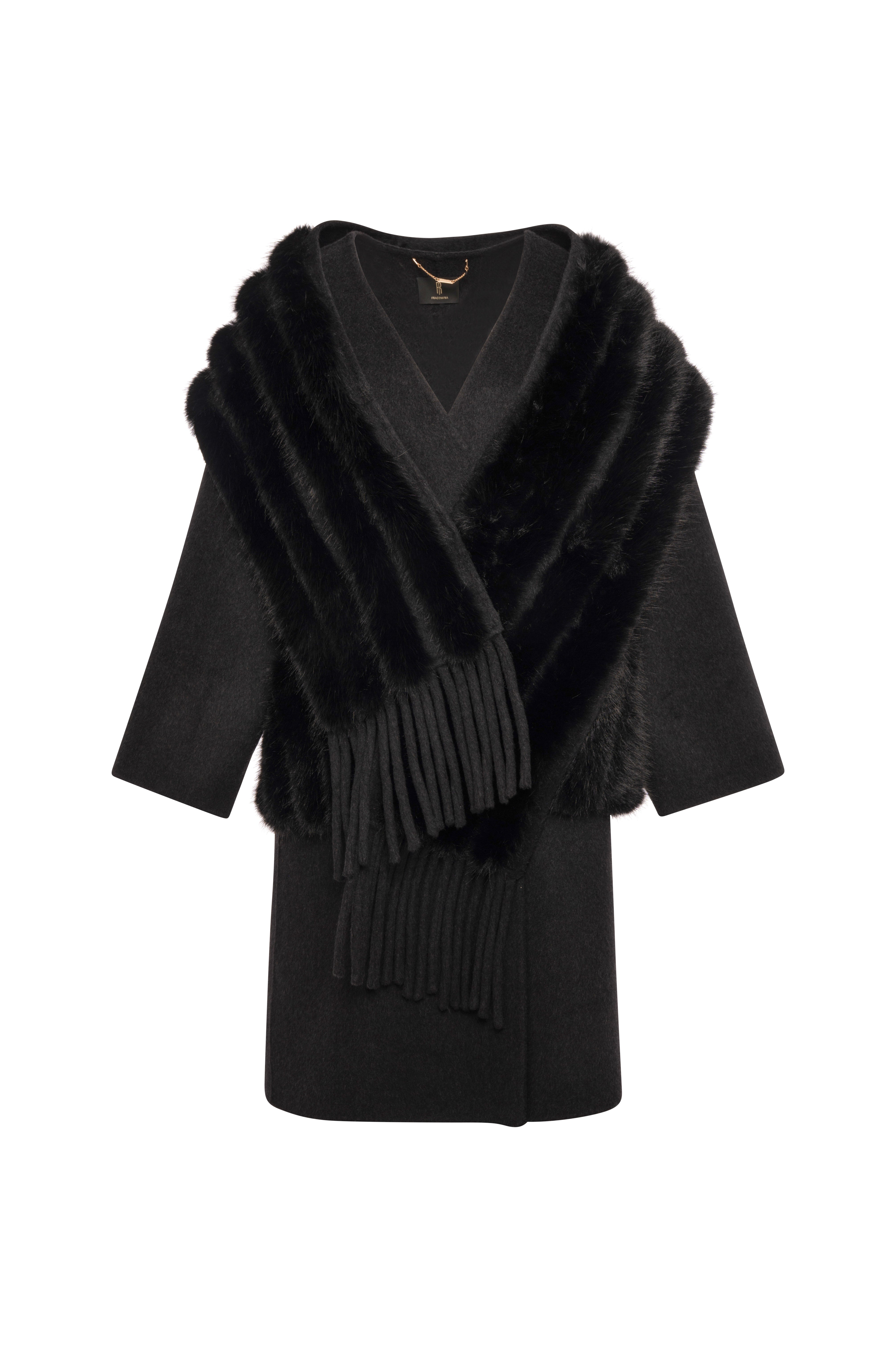 Long coat regular made in wool with fake fur details Fracomina FQ26WC1002W85601-K01-1