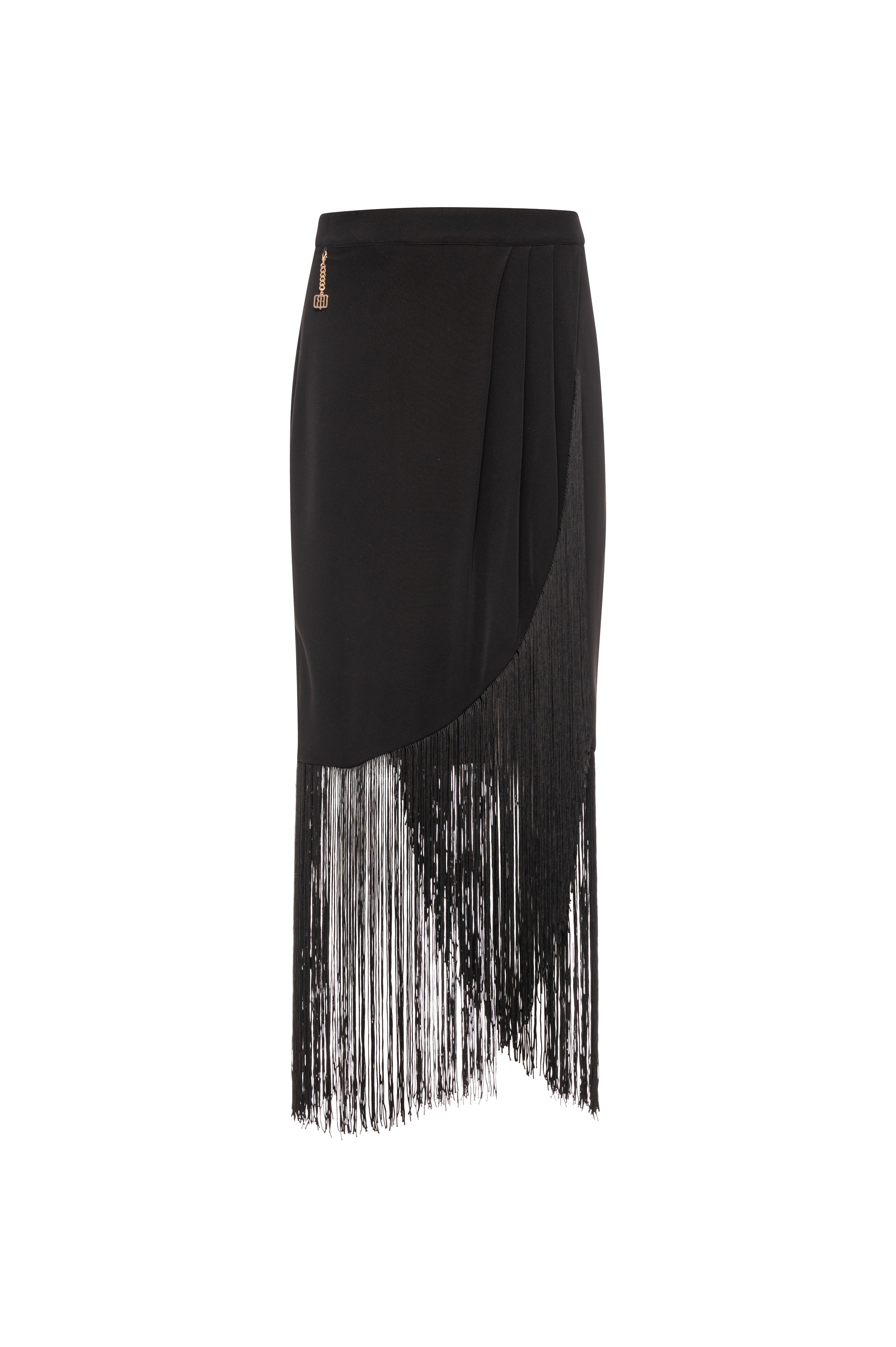Long skirt regular fit with fringes at the bottom Fracomina FQ26WG3003W47601-K01-1_79a9198b-885d-4967-b764-d37d27881de8