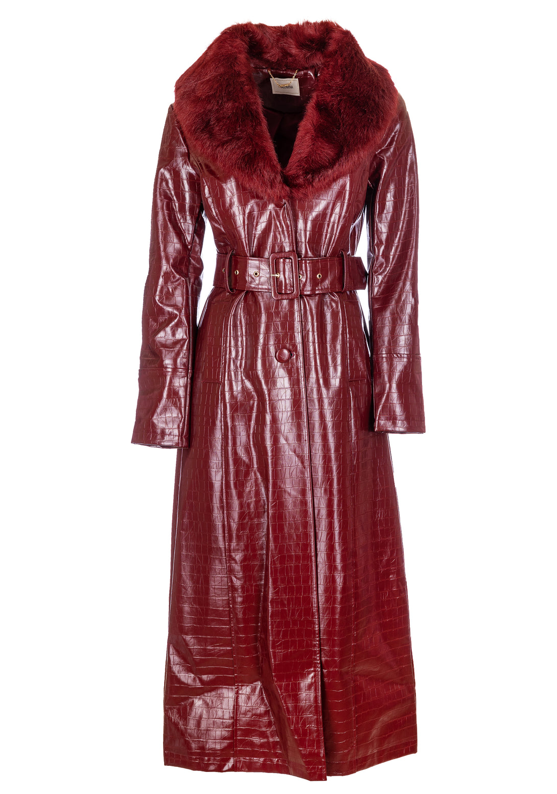Long coat regular fit made in eco leather with croco print