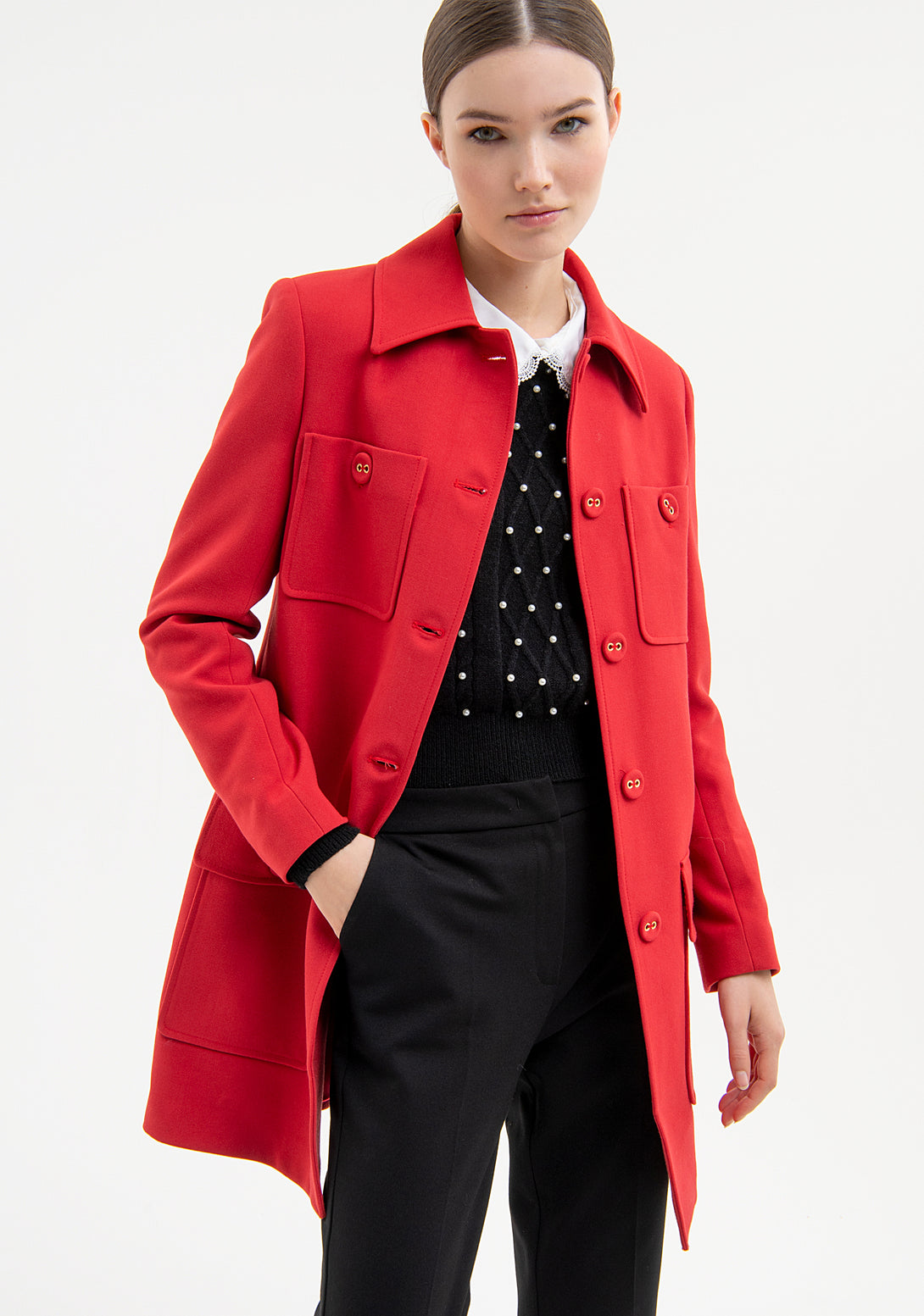 Coat slim fit single breasted made in technical fabric Fracomina FR23WC1012W50901-587-2