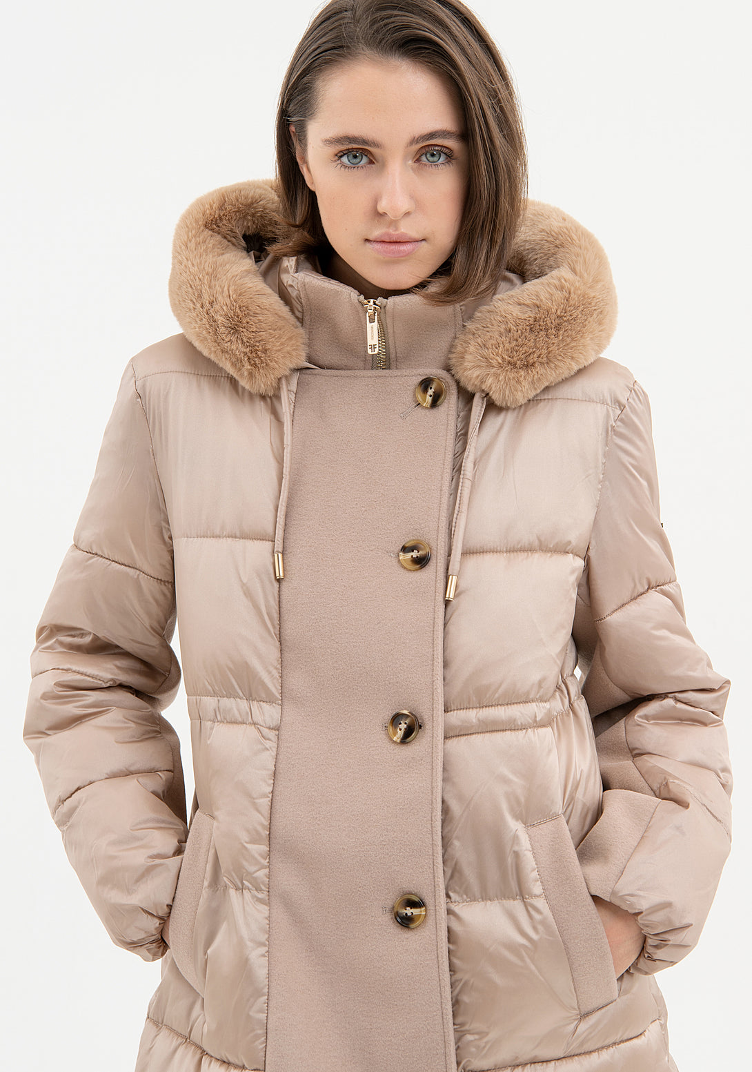 Padded jacket regular fit middle length with cloth details Fracomina FR23WC3011O430T4-208-3