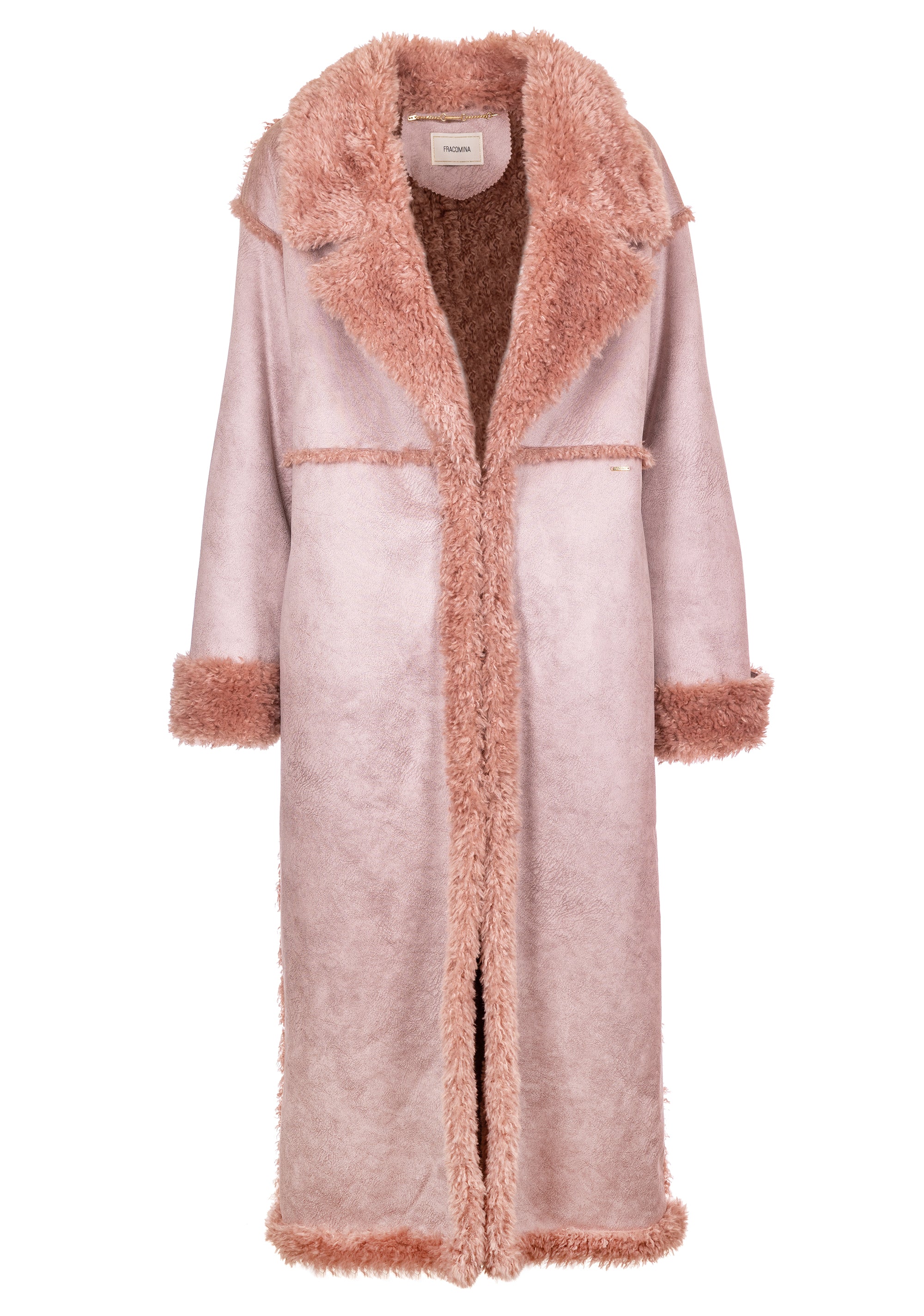 Long Faux Suede Shearling Coat with Faux Fur Trims Fracomina FR23WC4008O44601-Q93-1