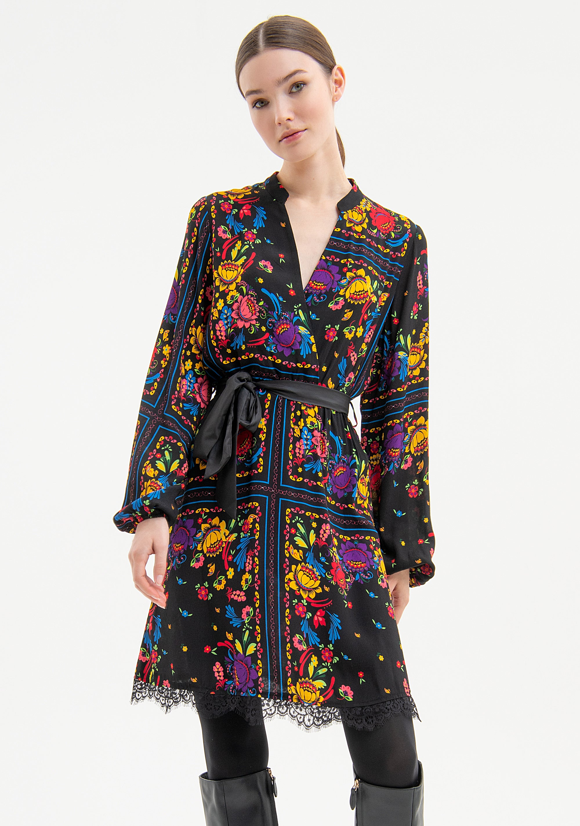 Wrap dress regular fit with foulard pattern Fracomina FR23WD1008W422R8-R32-2