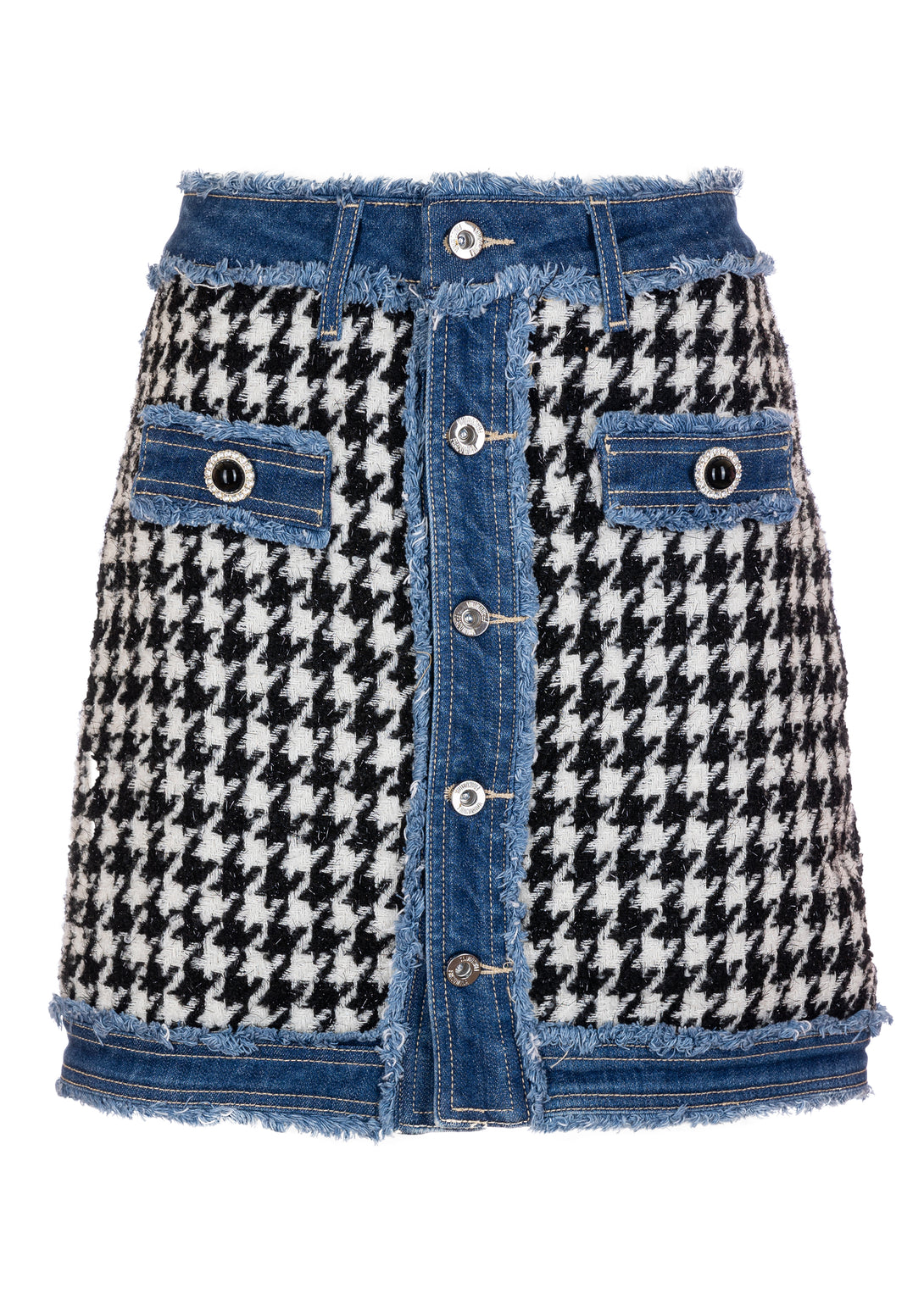 Mini skirt slim fit made in pied de poule fabric with denim details