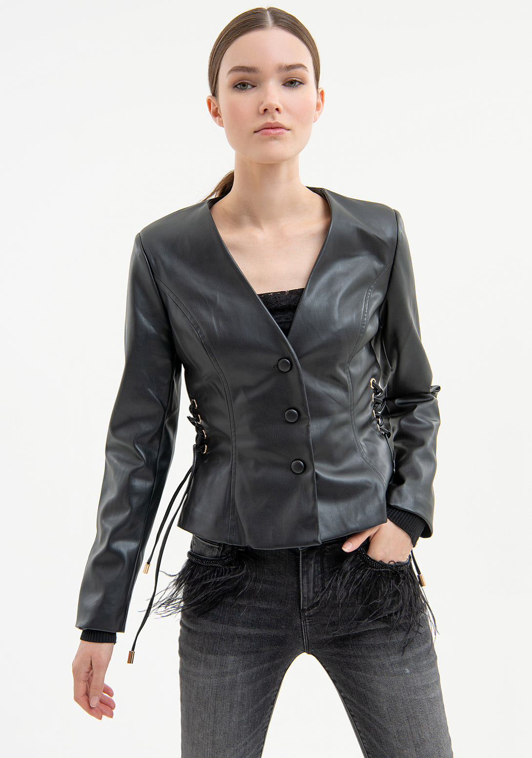 Jacket regular fit made in eco leather