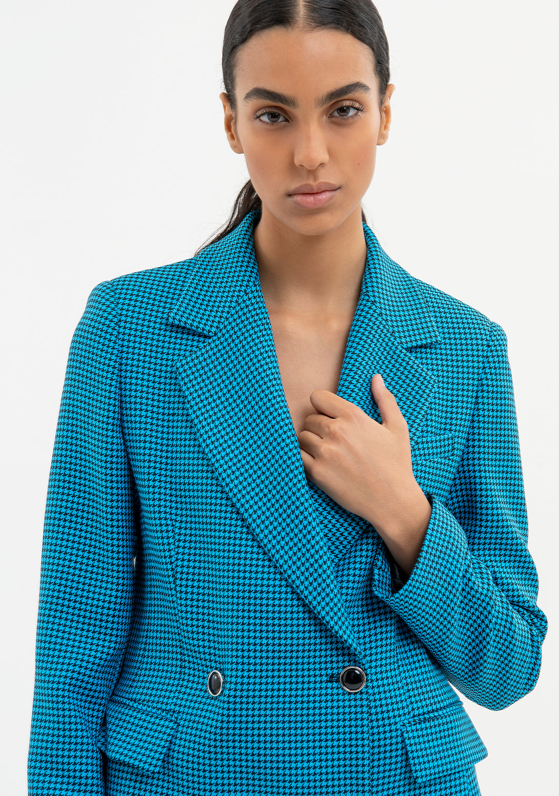 Long blazer regular fit double breasted made in pied de poule fabric Fracomina FR23WJ3007W648F6-R63-2