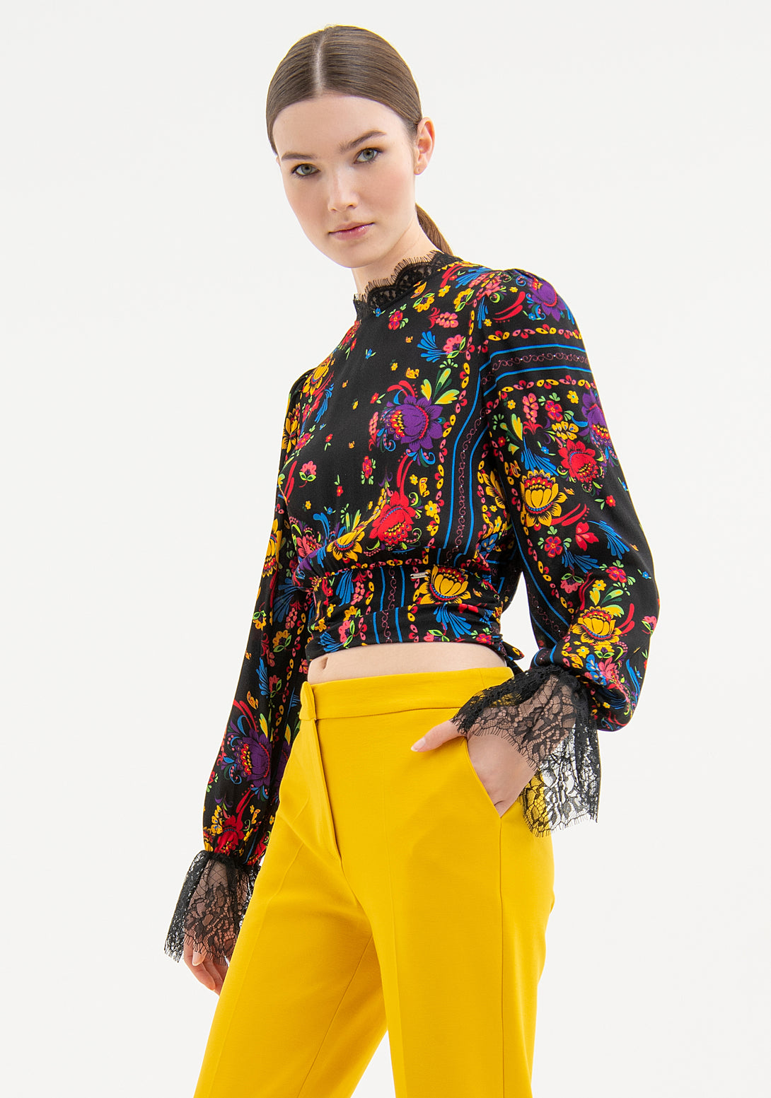 Blouse cropped fit with foulard pattern Fracomina FR23WT1011W422R8-R32-1
