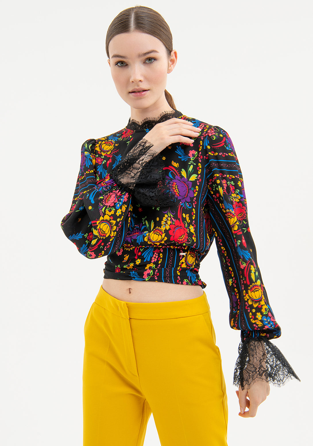 Blouse cropped fit with foulard pattern Fracomina FR23WT1011W422R8-R32-3