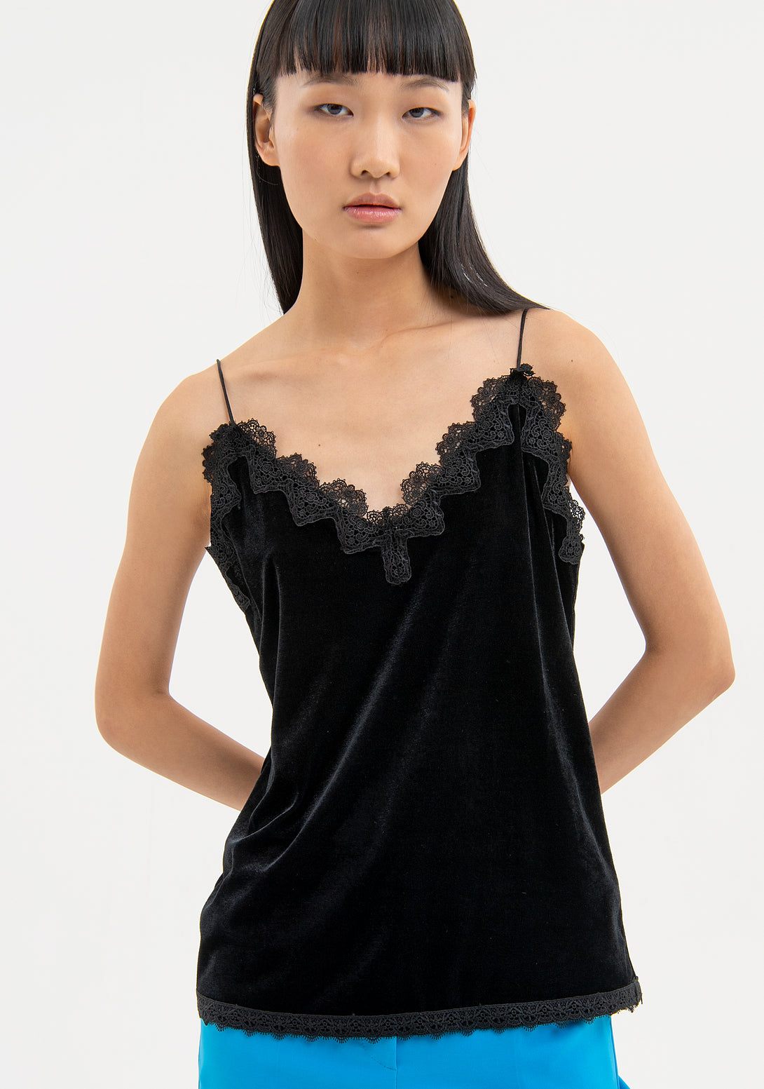 Sleeveless top lingerie style made in velvet Fracomina FR23WT2006W597G1-053-1
