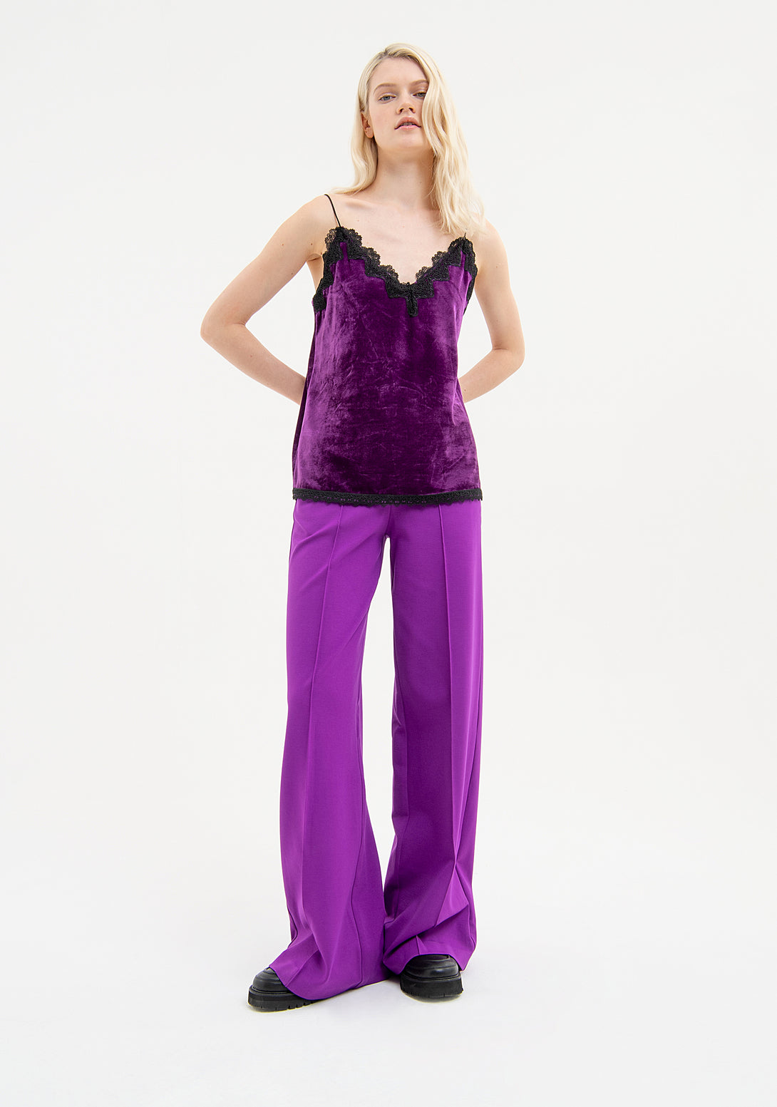 Sleeveless top lingerie style made in velvet Fracomina FR23WT2006W597G1-I84-1