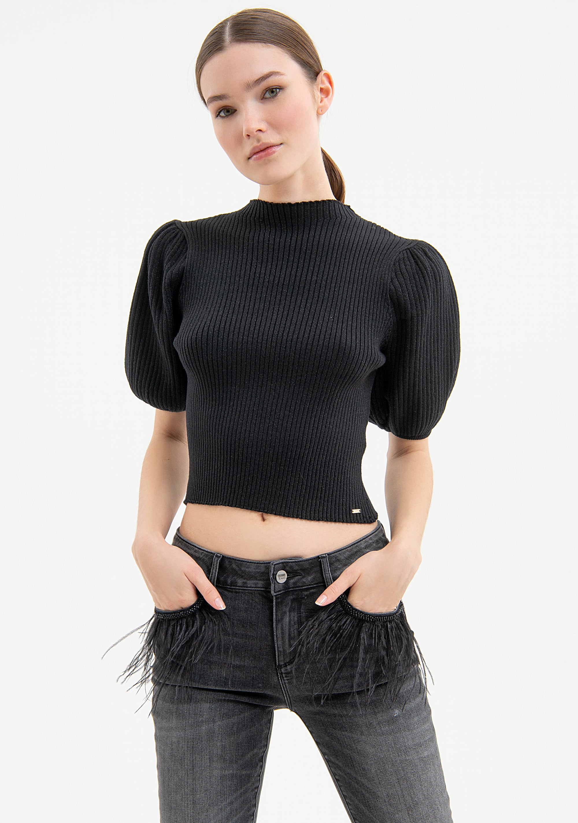 Knitwear slim fit cropped with lurex Fracomina FR23WT7028K501Q7-I83-1