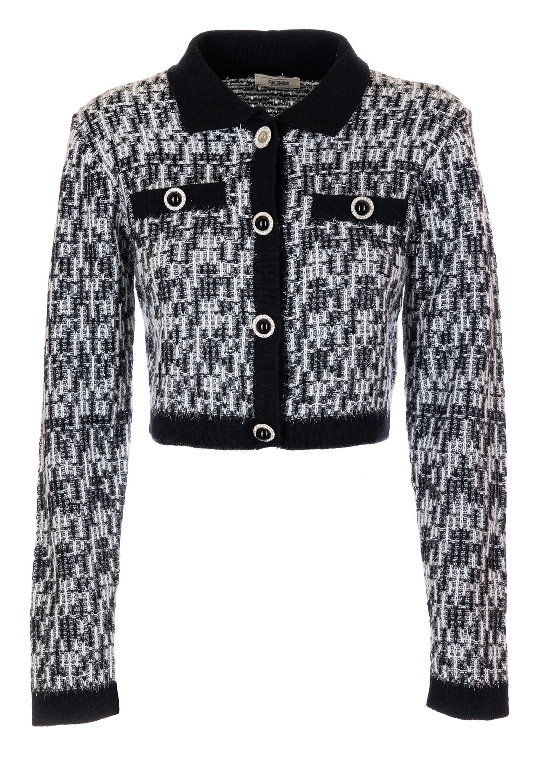 Cardigan slim fit cropped with jacquard effect